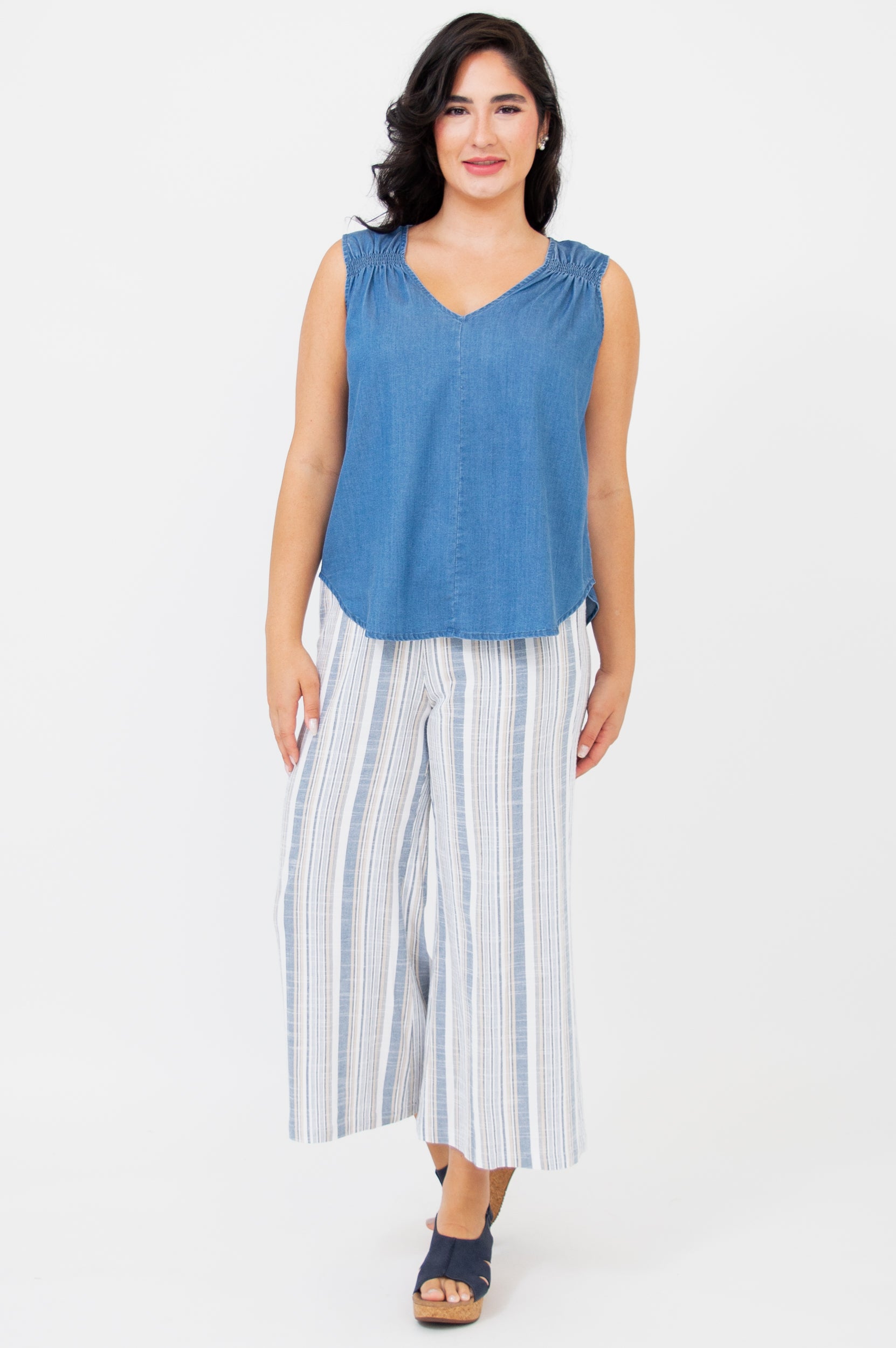 Landon Capri Sand Stripe Linen Bamboo Shorts - Lightweight & Breathable Summer Casual Wear for Beach, Travel & Outdoor Activities