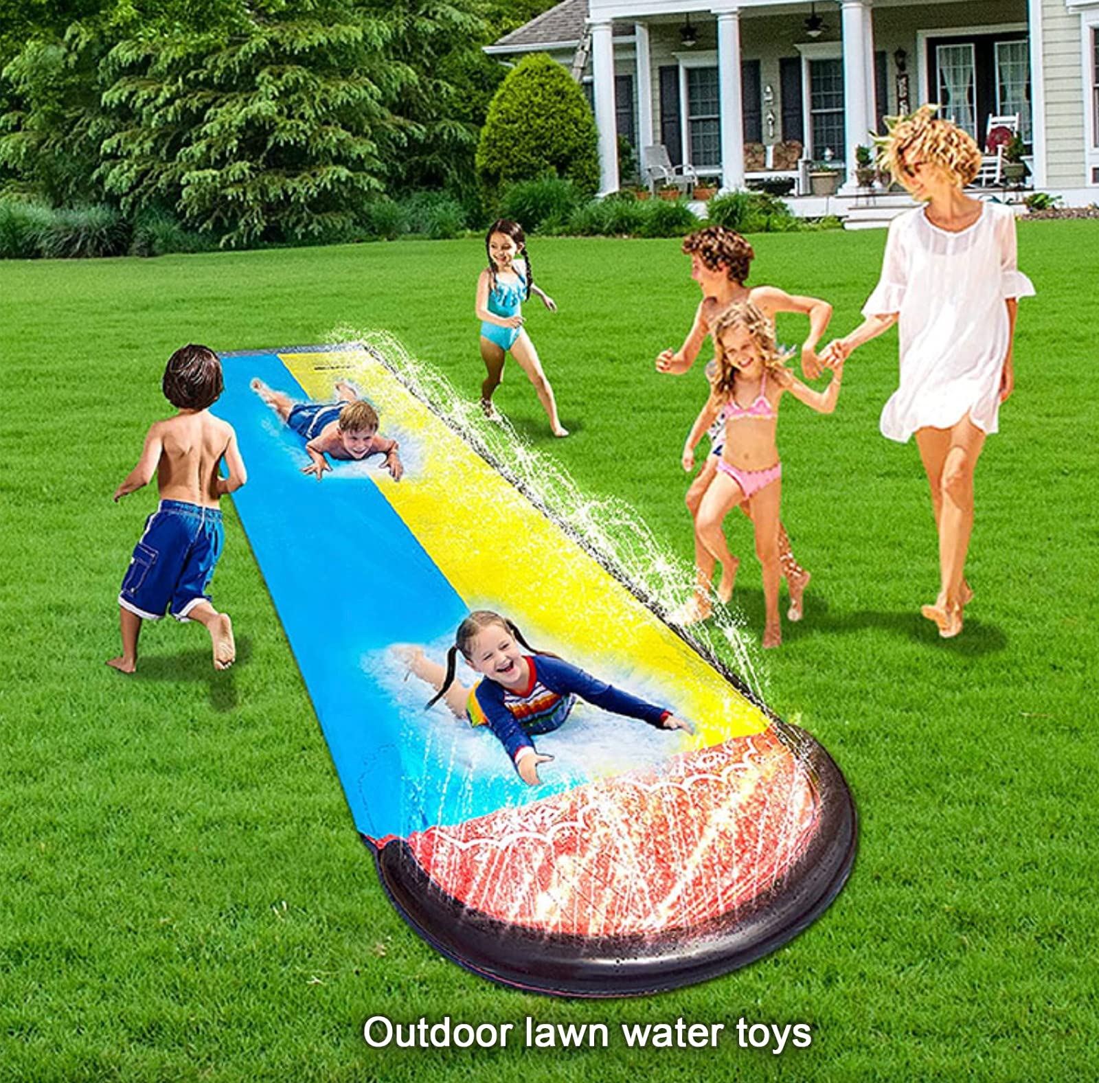 Double Water Slide for Backyard Fun - Long Slip & Slide Outdoor Water Toy for Kids & Adults - Perfect for Summer Parties, Family Gatherings & Backyard Games