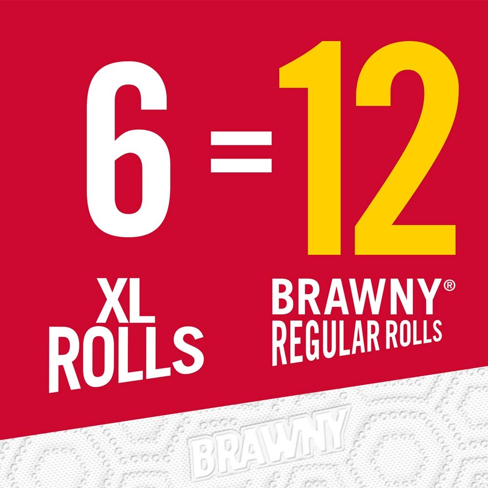Brawny Paper Towels, 6 XL Rolls | Pick-A-Size | White | 6 Rolls = 12 Regular Rolls | Ultra Absorbent for Kitchen, Bathroom & Cleaning Messes