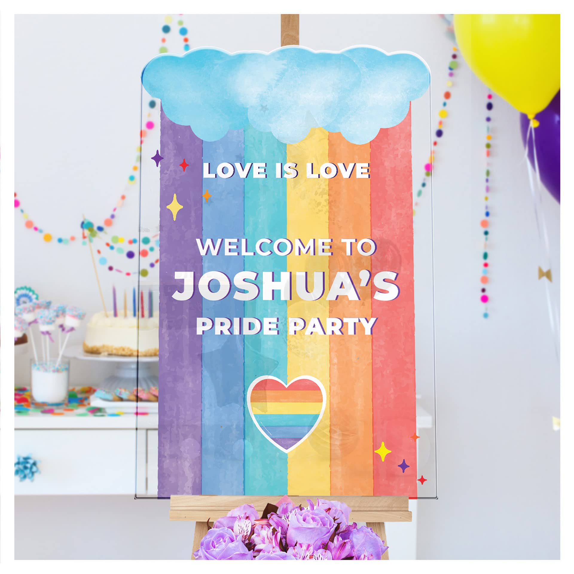 Custom Rainbow Pride Party Sign - Personalized LGBT Welcome Sign for Gay Pride Events - Love is Love Decor (PVC Board) - Perfect for Pride Month Celebrations, Parades, and LGBTQ+ Home Decor