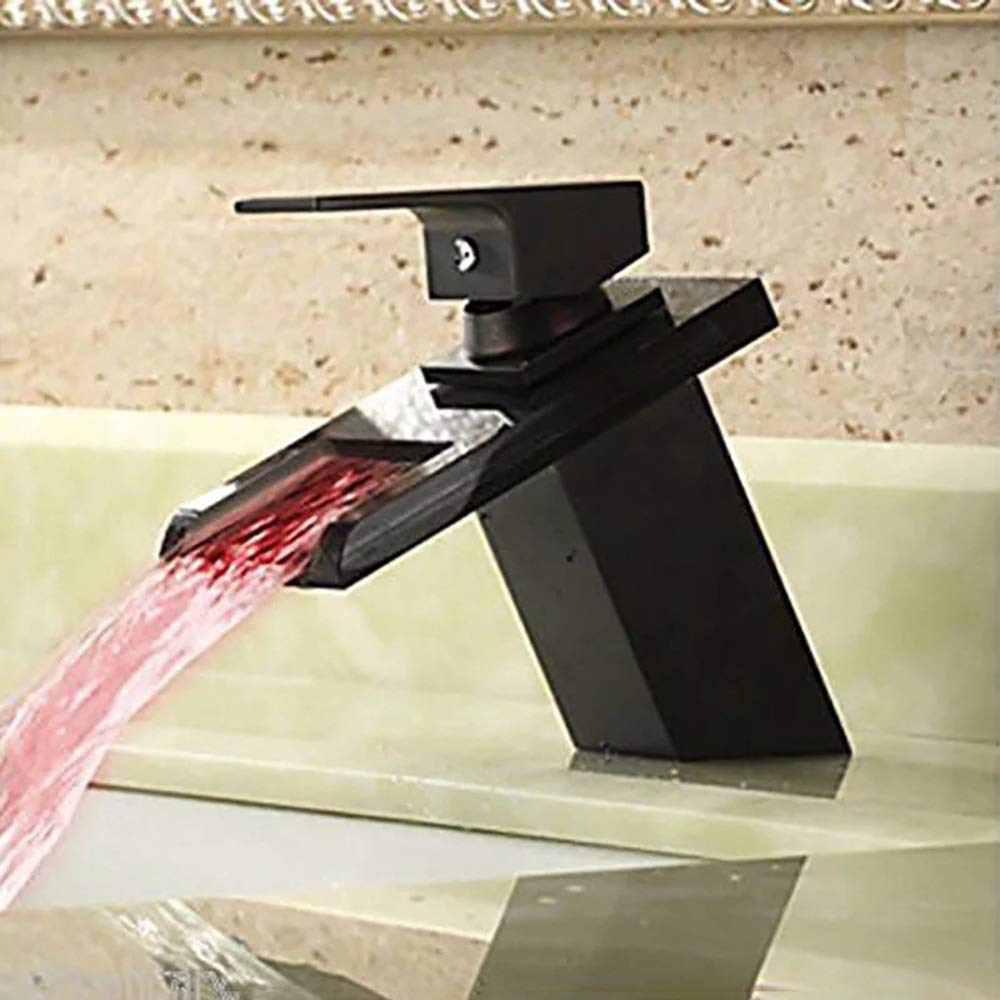 Smart LED Color-Changing Waterfall Faucet - Temperature Control, Anti-Splash Bathroom Sink Faucet with 3-Color Light for Modern Home Decor (Ideal for Bathroom Vanity, Spa, Hotel & Luxury Washbasin Installation)