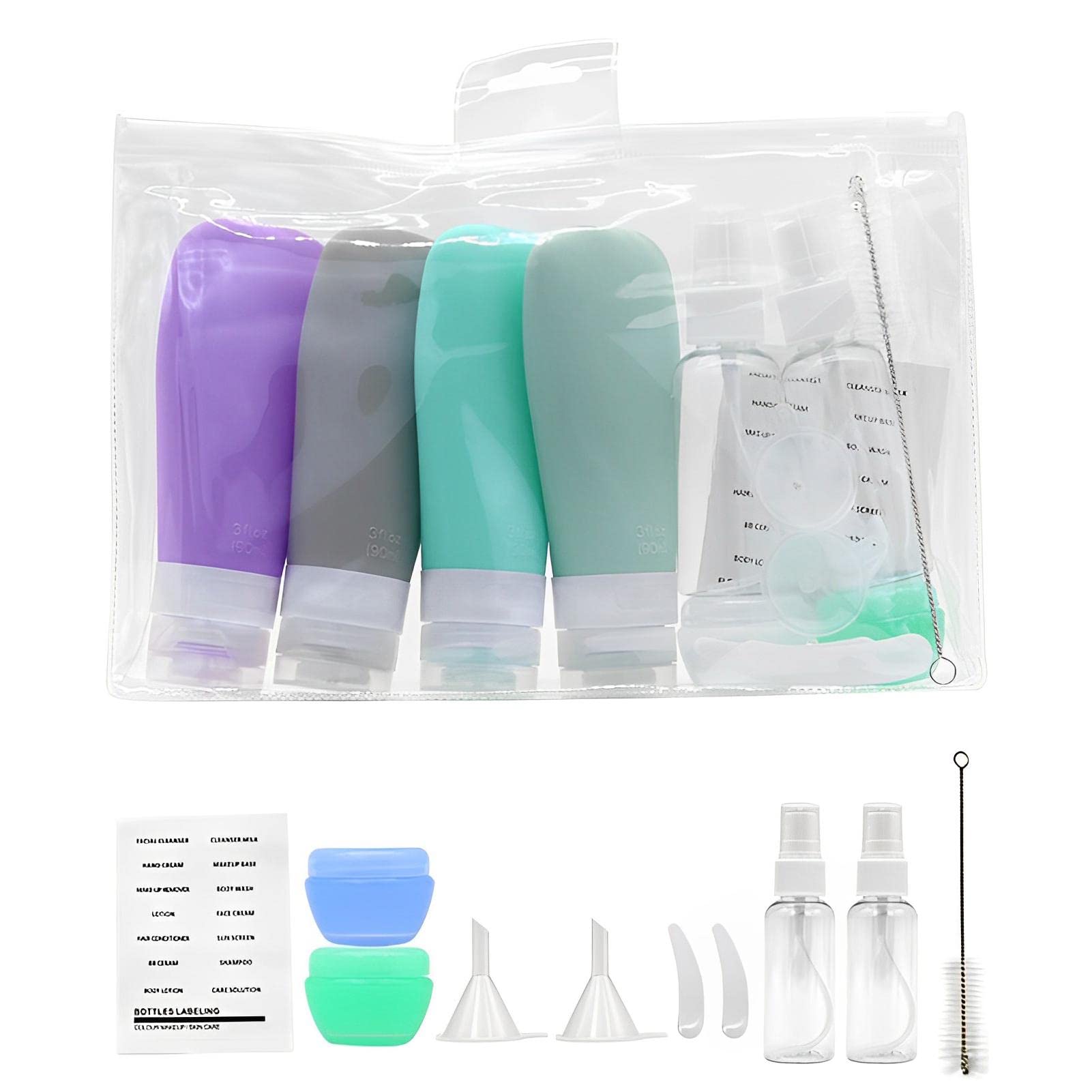 Leak-Proof Silicone Travel Bottles for Toiletries - 3oz TSA Approved Travel Essentials Set for Shampoo, Lotion & Cosmetics - Perfect for Airplane, Vacation, Camping & Gym Use