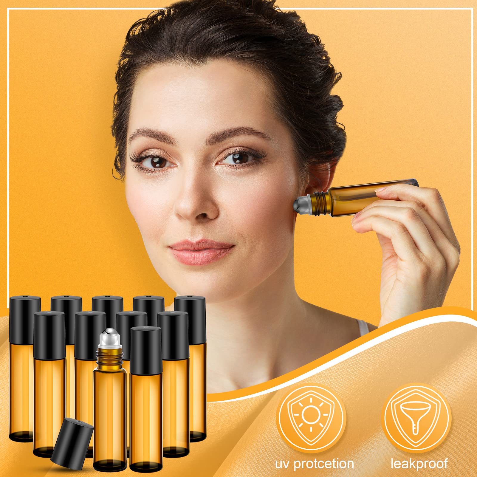Sumind 250 Pcs 10ml Empty Essential Oil Roller Bottles with Stainless Steel Balls - Leakproof Glass Roll On Bottles with 5 Funnels for DIY Perfume, Aromatherapy & Travel - Perfect for Essential Oils, Massage Blends & On-The-Go Fragrance Application (Amber)