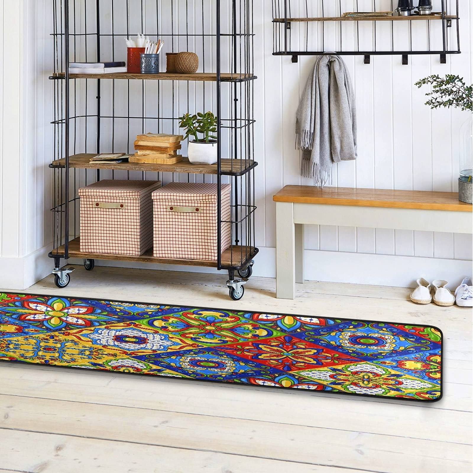 Authentic Mexican Talavera Ceramic Tile Pattern Runner Rug - Anti-Fatigue Comfort Floor Mat for Kitchen, Bedroom, Living Room, Bathroom & Hallways - 72x24 Inch Non-Slip Entryway Rug - Perfect for Southwestern & Boho Home Decor