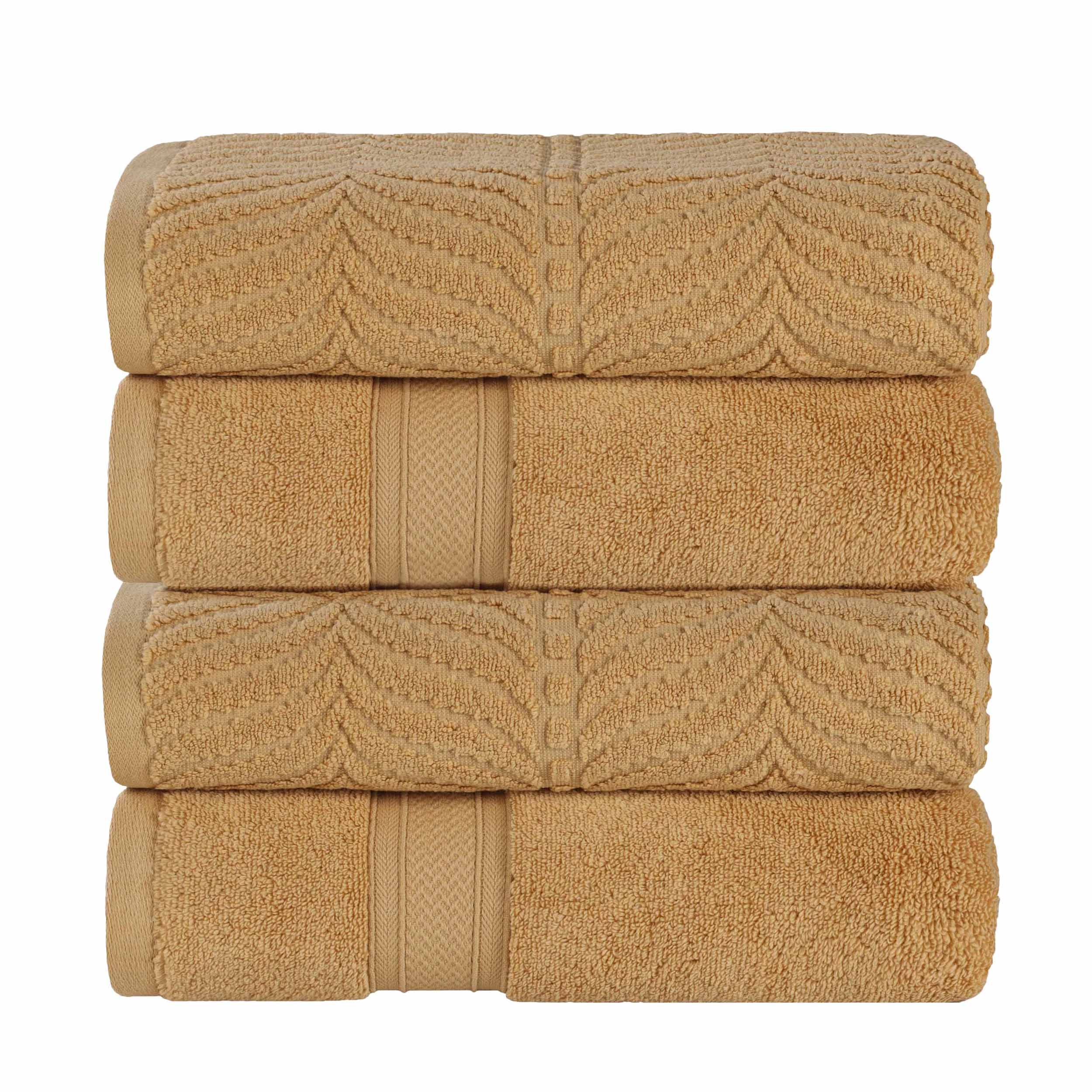 Premium Zero Twist Cotton Bath Towel Set of 4 - Soft & Absorbent Solid & Jacquard Chevron Design for Luxury Bathroom, Spa, and Guest Use