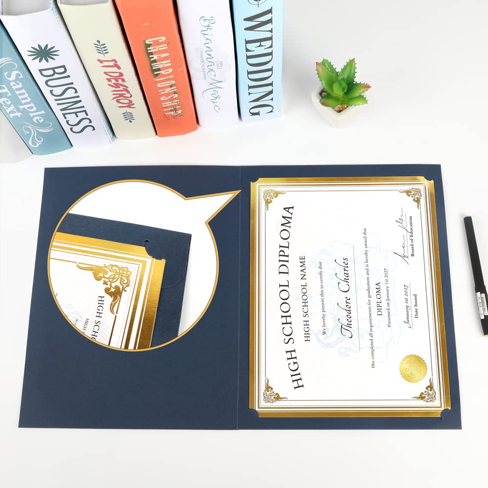 Premium SUNEE Certificate Holders (30-Pack, Blue) - Gold Foil Border Diploma Covers for 8.5x11 Letter Size Documents, Cardstock & Certificates | Perfect for Graduations, Awards & Professional Presentations
