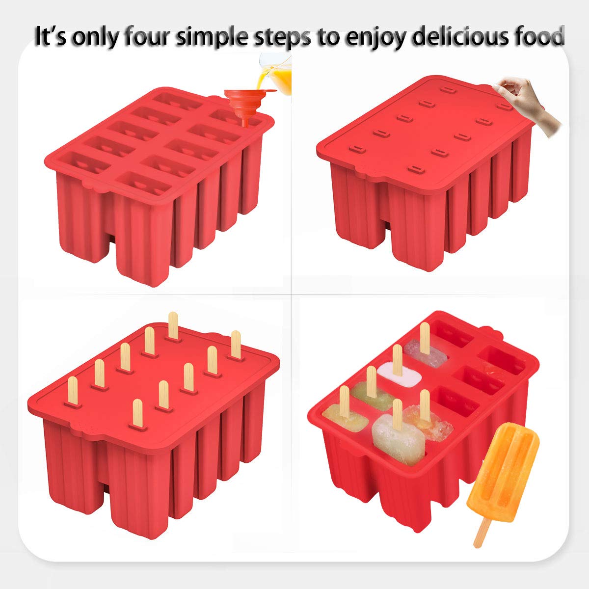 BPA-Free Silicone Popsicle Molds - 10 Cavity Cone Shaped Ice Pop Maker with Sticks & Funnel for Homemade Frozen Treats - Perfect for Summer Parties, Kids Snacks & Healthy Dessert Making