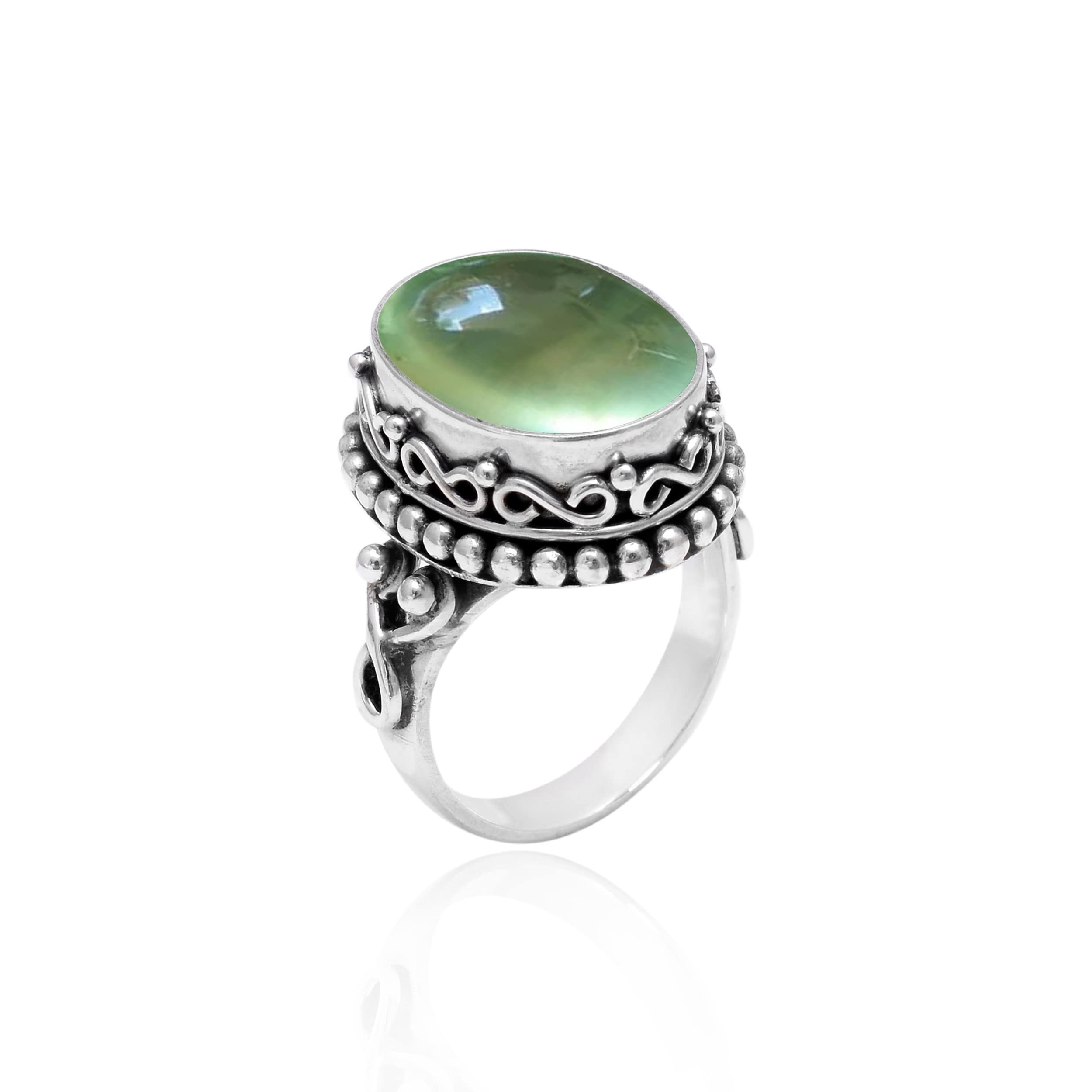 925 Sterling Silver Prehnite Rings for Women – Handmade Green Gemstone Jewelry – Elegant Designer Ring for Everyday Wear & Special Occasions – VSR-344