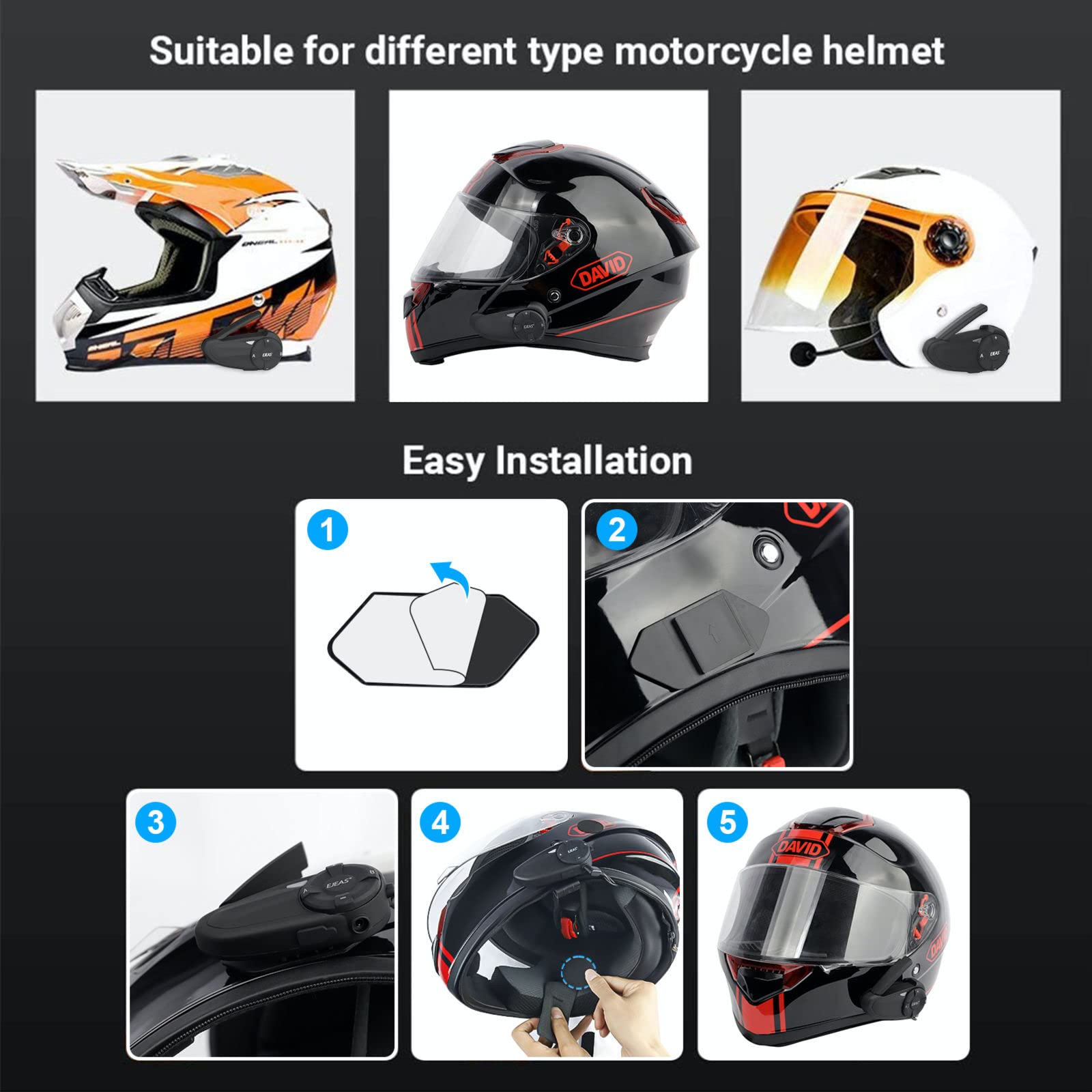 EJEAS Q7 Motorcycle Helmet Bluetooth Intercom - Wireless Bluetooth 5.1 Headset with CVC Noise Cancellation & FM Radio - Connects 7 Riders for Snowmobile, ATV, Dirt Bike Riding (2 Pack) - Perfect for Group Rides, Adventure Tours & Off-Road Excursions