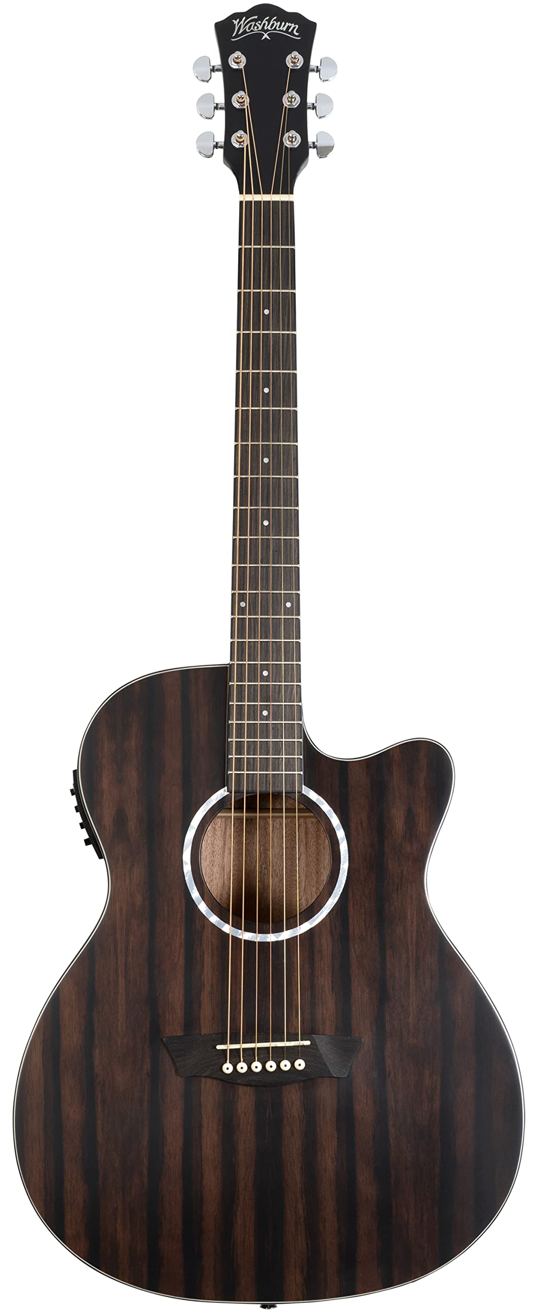 Washburn Electro Acoustic 6 String Right-Handed Guitar with Striped Ebony Finish - Perfect for Stage Performances, Studio Recording & Home Practice (DFEACE)