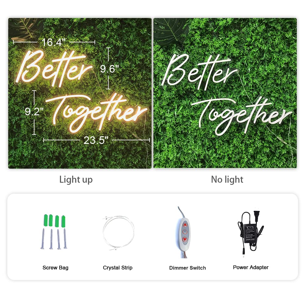 Divatla Better Together Warm White LED Neon Sign - Wedding Decor, Backdrop, Bedroom Wall Art - Large Custom Tube Light for Home, Party & Event Decorations | Perfect for Anniversary, Valentine's Day & Romantic Settings