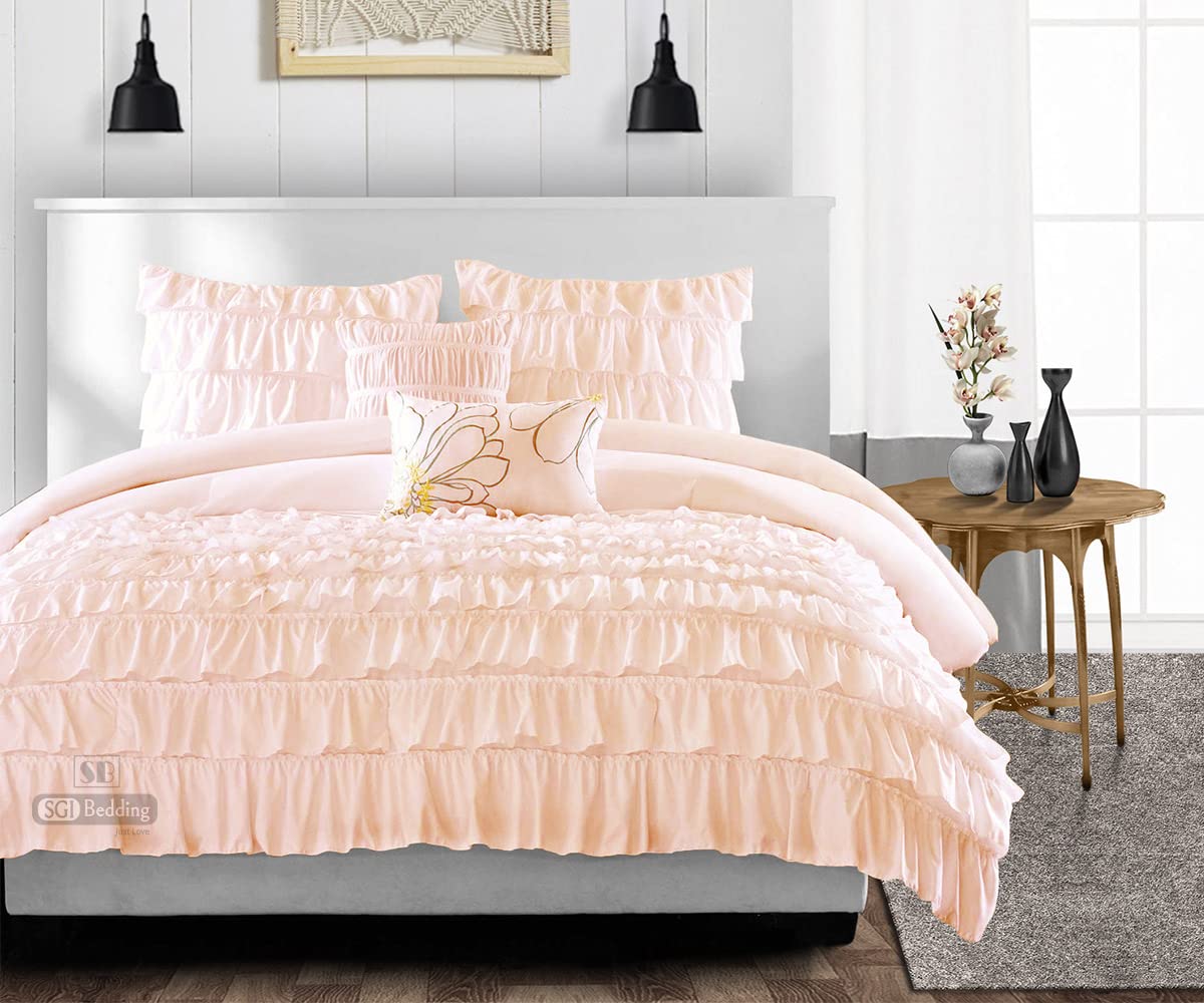 Queen Size Fluffy Microfiber Comforter Set with Ruffle Trim - 300 GSM Plush Siliconized Fill, Box Stitched Design & Matching Pillowcases | Ultra Soft Bedding for Cozy Nights, Guest Rooms & Luxury Hotel Style Bedrooms