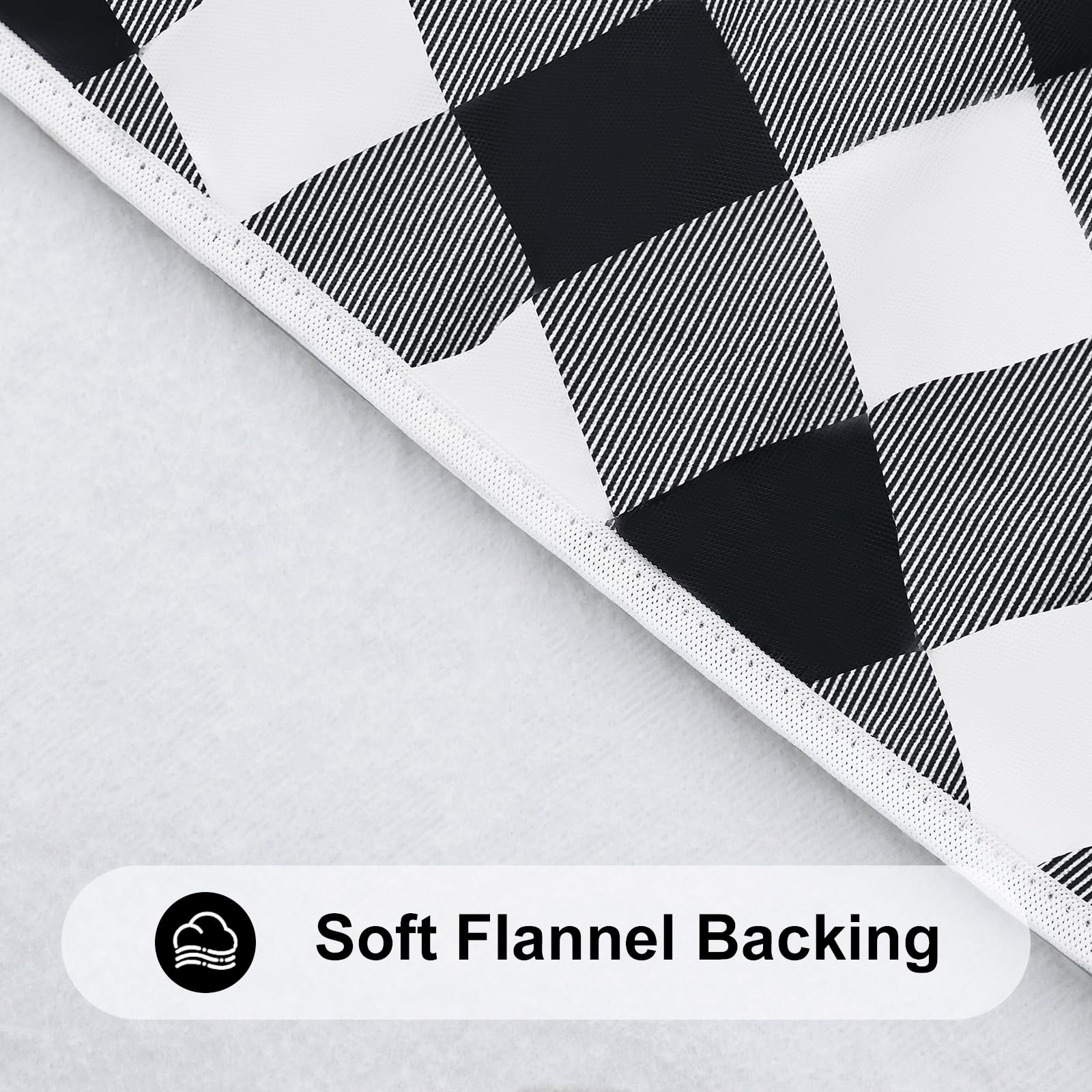 Smiry Round Elastic Waterproof Fitted Vinyl Tablecloth for 57-68 Inch Tables - Flannel Backed Buffalo Plaid Table Cover for Dining, Camping, Outdoor Use - Black and White Checkered Picnic Table Cloth Perfect for BBQs, Patio Parties & Picnics