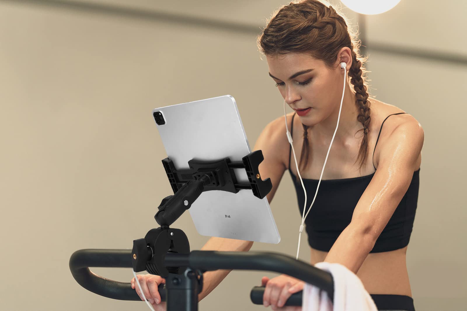 Treadmill Tablet Holder - Adjustable iPad Mount for Stationary Bike, Elliptical & Spin Bike - Fits 4-13