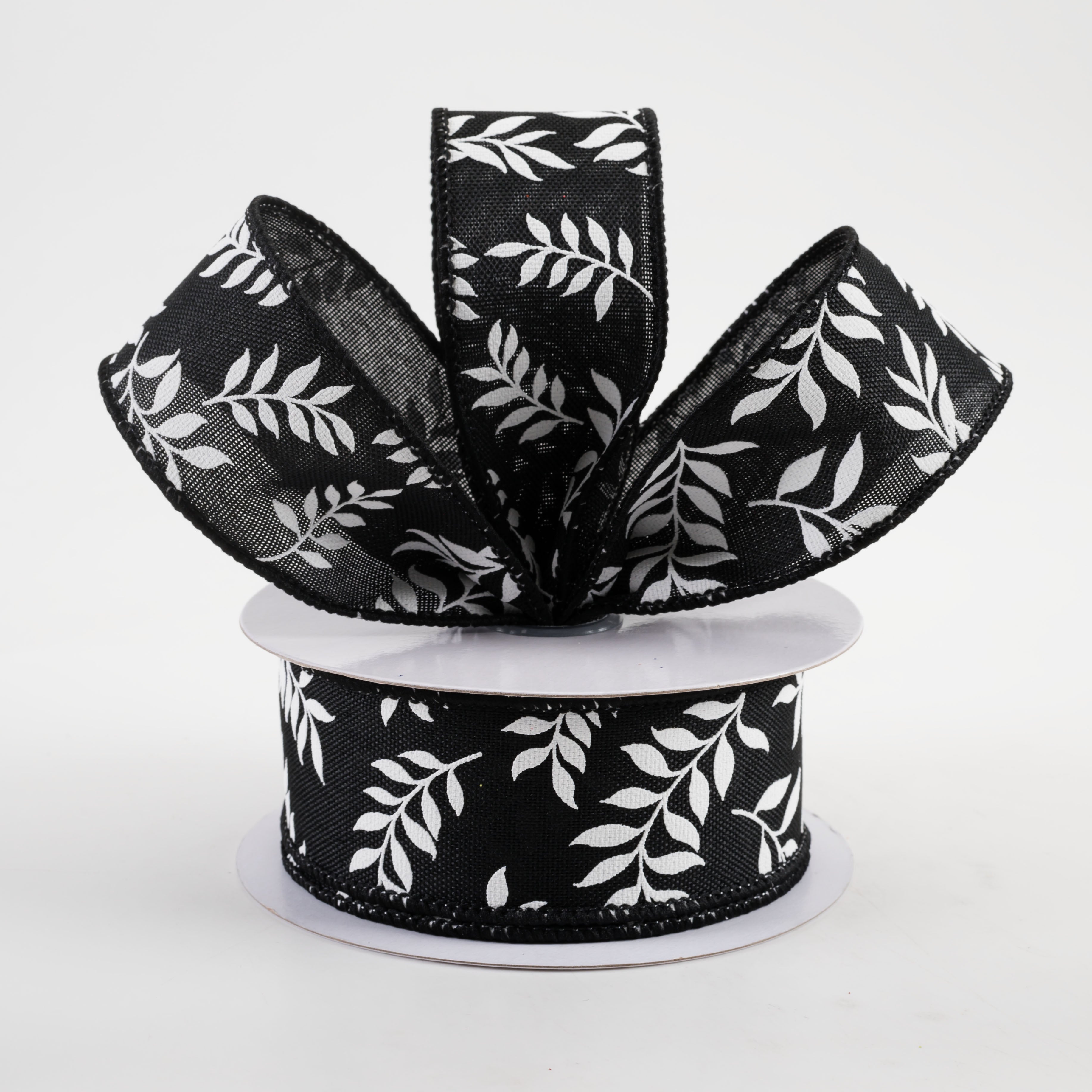 1.5 Inch Laurel Leaf Ribbon - Black Decorative Ribbon (10 Yards) for Gift Wrapping, Wedding Decorations, DIY Crafts and Party Favors