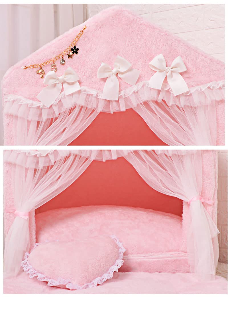 Handmade Princess Pet Bed for Small Dogs & Cats - Washable Removable Sofa Cushion with Frame Cover, Warm Cozy Tent House (Pink, Medium) - Perfect for Indoor Lounging & Nap Time Comfort
