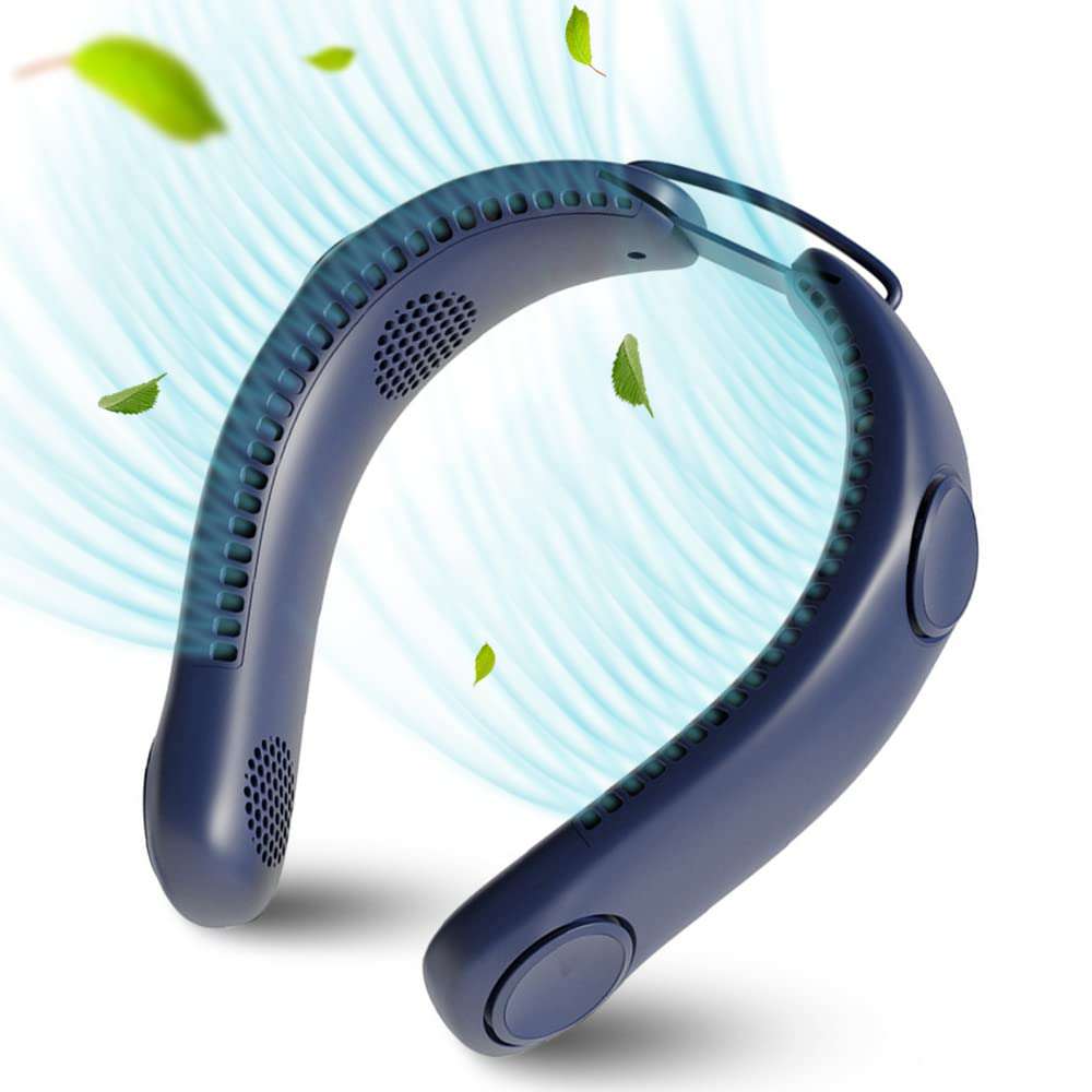 LIFEBEA Portable Neck Fan - Hands-Free Bladeless Personal Cooling Fan with 4000mAh Rechargeable Battery, 3 Speed Settings, USB Powered, Headphone Design (Dark Blue) - Perfect for Office, Gym, Outdoor Activities & Travel