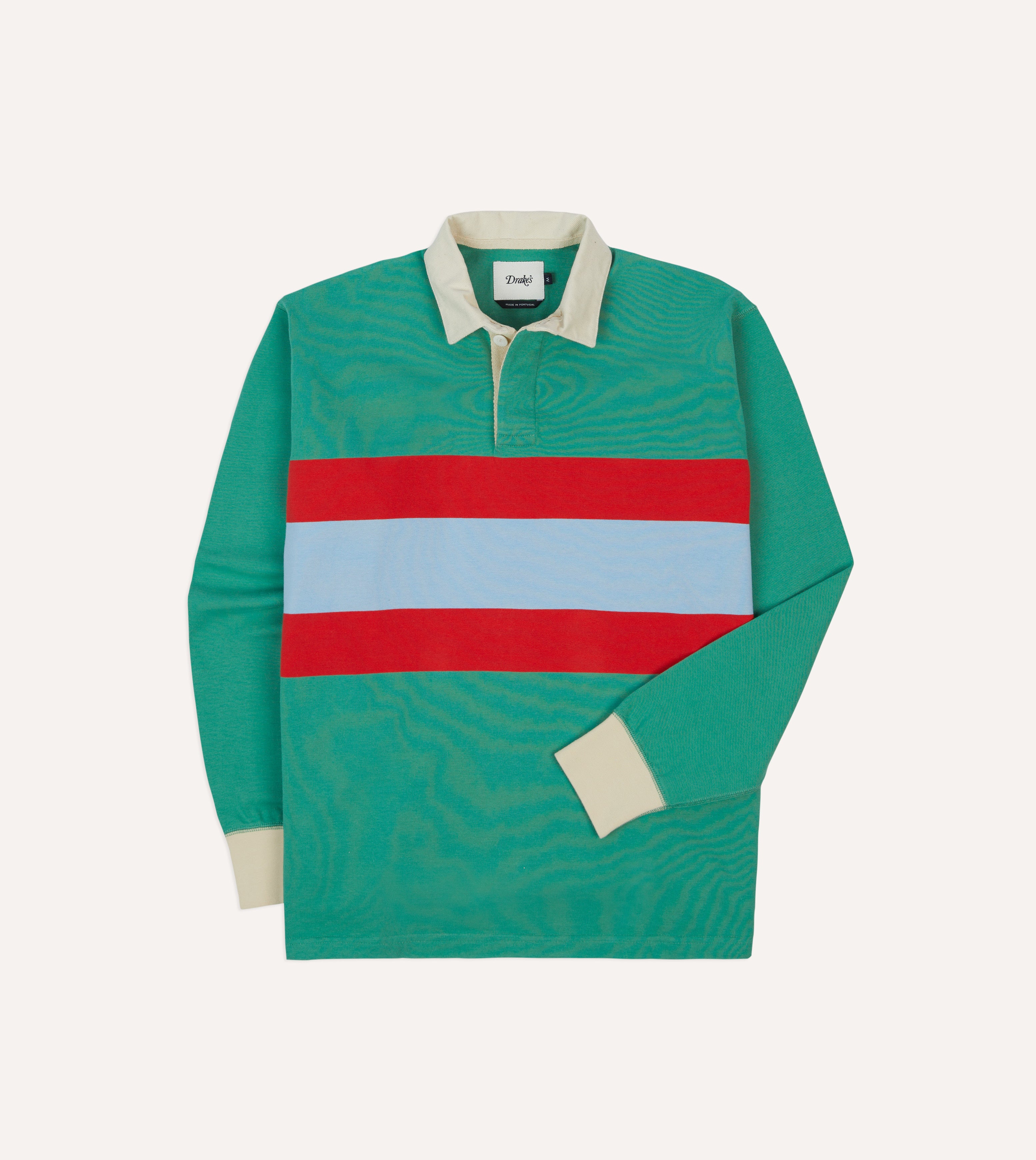 Green, Blue, and Red Striped Cotton Rugby Shirt for Men - Classic Sporty Style for Casual Wear, Team Sports, and Outdoor Activities
