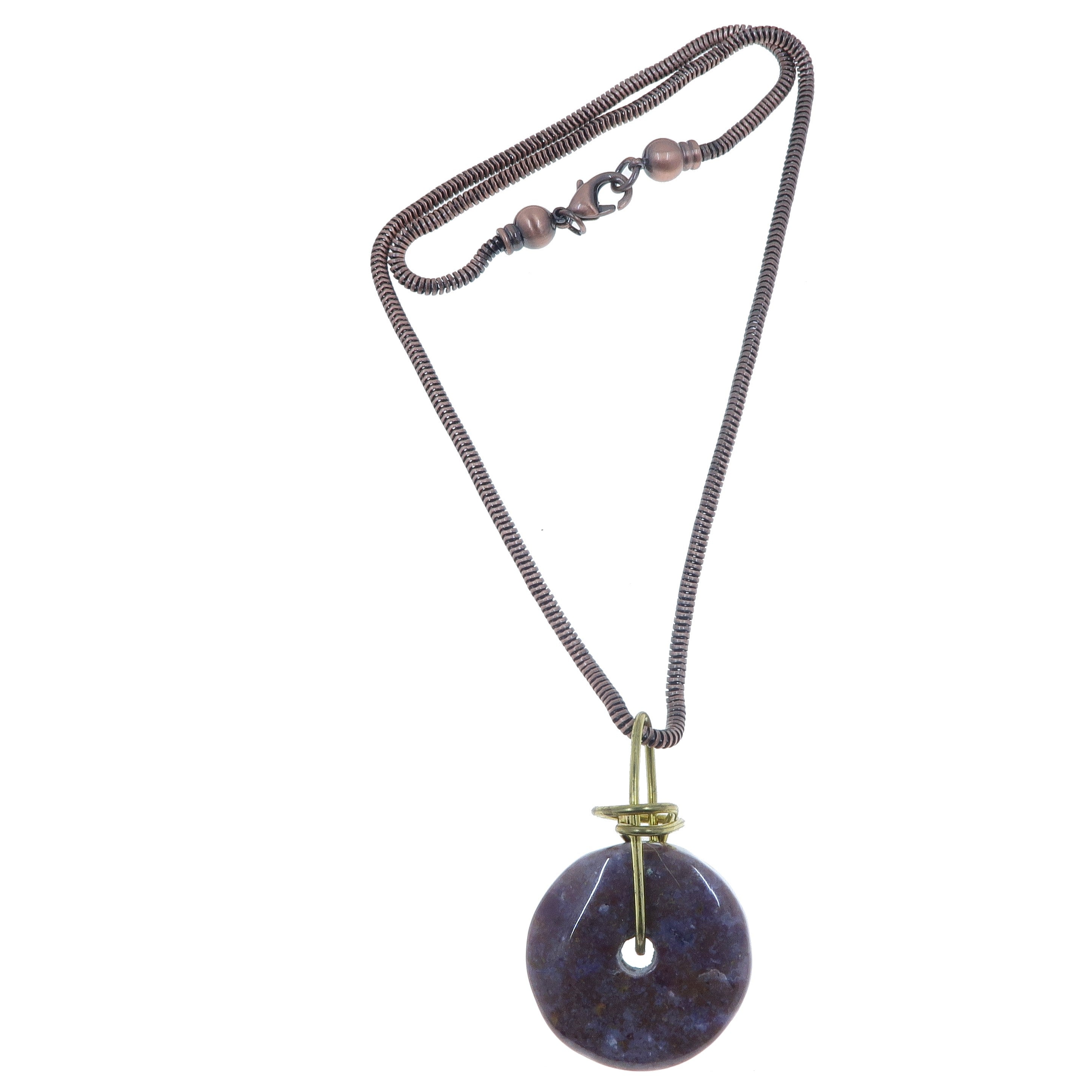 Jasper Purple Necklace - Dark Donut Stone Pendant with Gold Wire Wrapping | Boho Jewelry for Women, Spiritual Healing Crystal Gift for Meditation & Energy Balancing