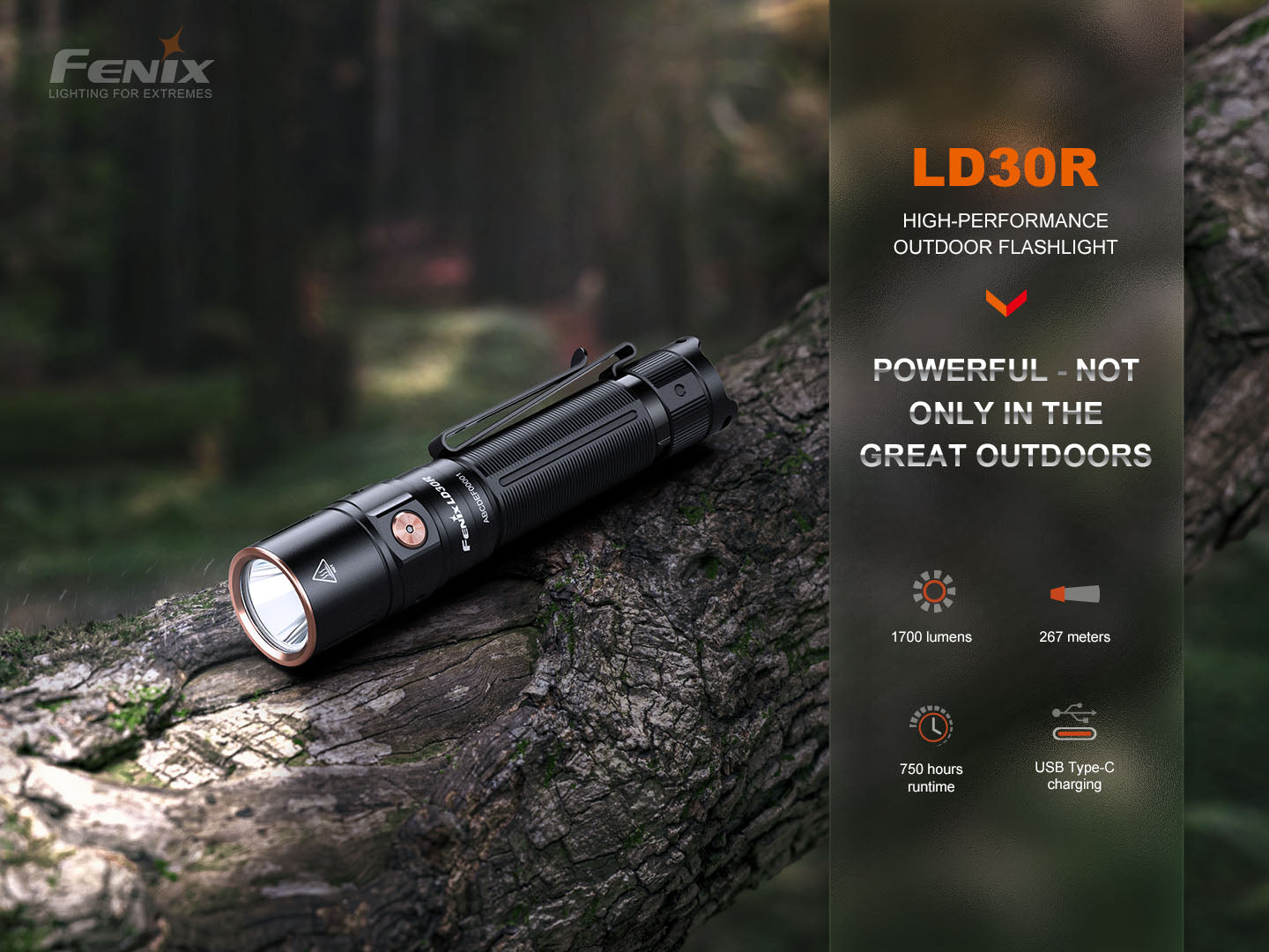 Fenix LD30R High Performance Lightweight LED Flashlight - 1200 Lumens, Rechargeable, Waterproof - Perfect for Camping, Hiking & Emergency Use