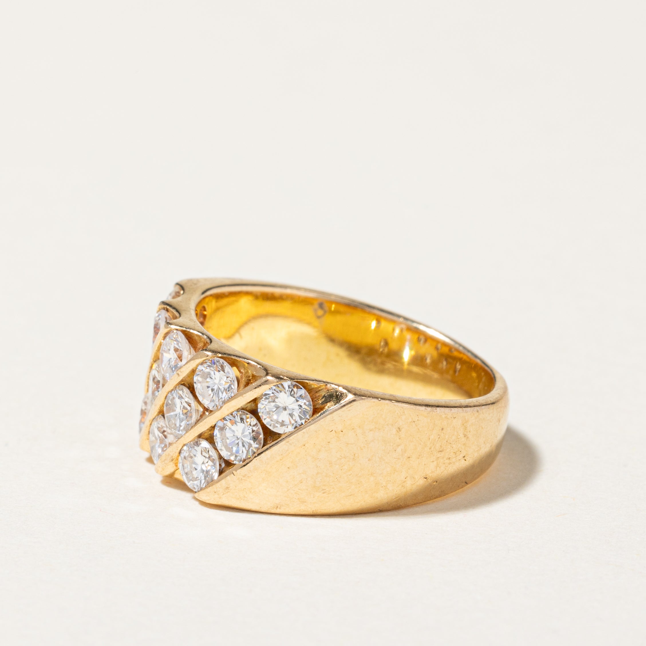 18K Yellow Gold Diagonal Row Diamond Ring - 1.43 Carat Total Weight (CTW) | Size 5.5 | Elegant Wedding Band, Anniversary Gift, or Everyday Luxury Jewelry for Women