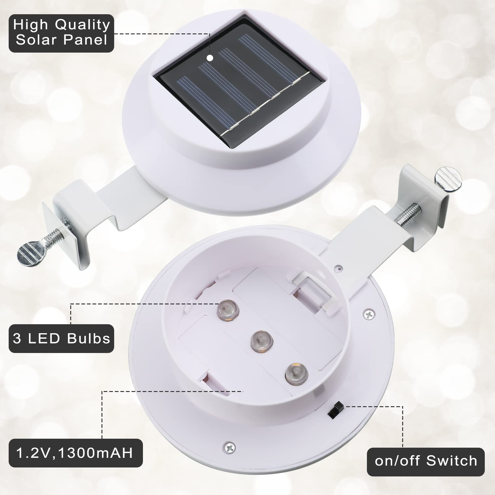 16 Pack Solar Powered LED Gutter Lights - Outdoor Waterproof Deck & Garden Lighting with Bracket for Fence, Wall, Stair, Pathway - White & Warm Light Options - Perfect for Landscape, Yard, and Home Exterior Decor
