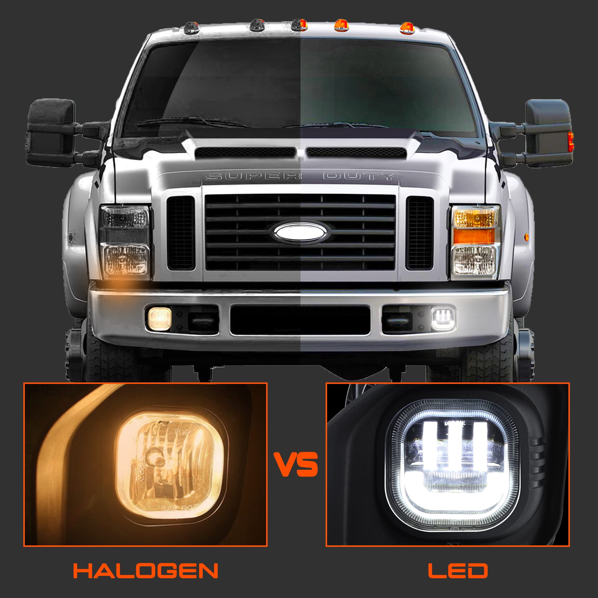 LED Fog Lights with DRL for 2008-2010 Ford F250 F350 F450 Super Duty - OEM Replacement Bumper Driving Fog Lamp Assembly Kit - Perfect for Off-Roading & Night Driving