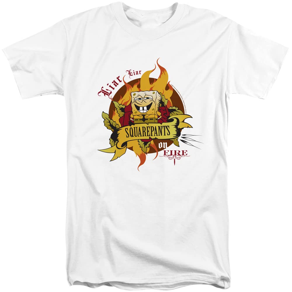 Spongebob Liar Liar Pants On Fire Graphic T-Shirt for Men & Women | Unisex Adult Tall Cotton Tee | Funny Cartoon Character Apparel for Casual Wear & Gift Giving