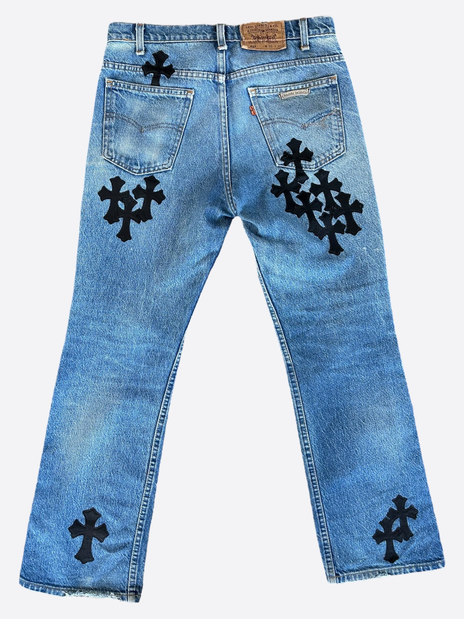 Chrome Hearts x Levi's Blue & Black Cross Patch Denim Jeans for Men - Stylish Vintage Streetwear for Casual Outfits and Night Out