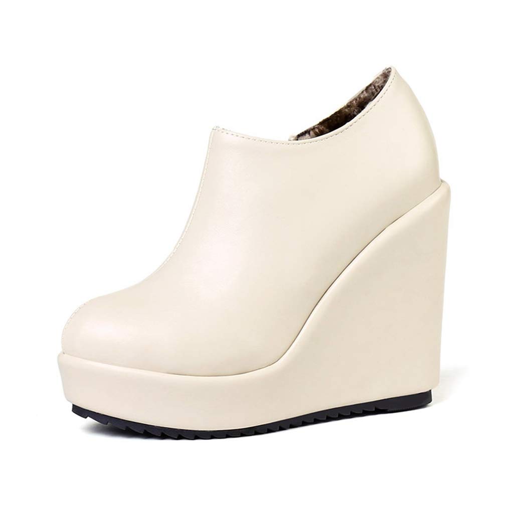 Women's Round Toe High Heel Ankle Boots - PU Leather Wedge Platform Winter Boots with Zip Closure | Casual & Dressy Short Boots for Office, Party & Night Out