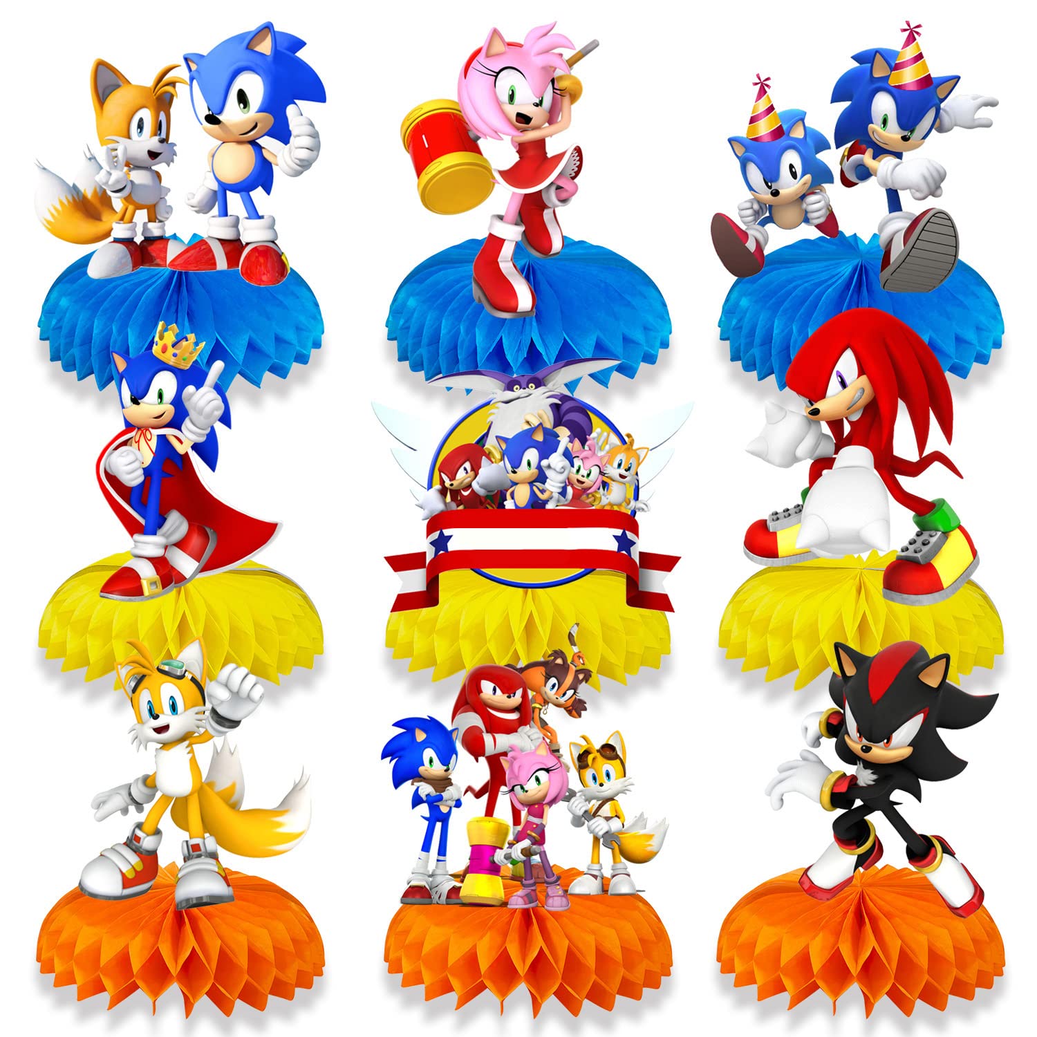 9-Piece 3D Blue Hedgehog Table Centerpieces - Double-Sided Hedgehog Theme Party Decorations for Kids Birthday, Baby Shower & Spring Garden Events