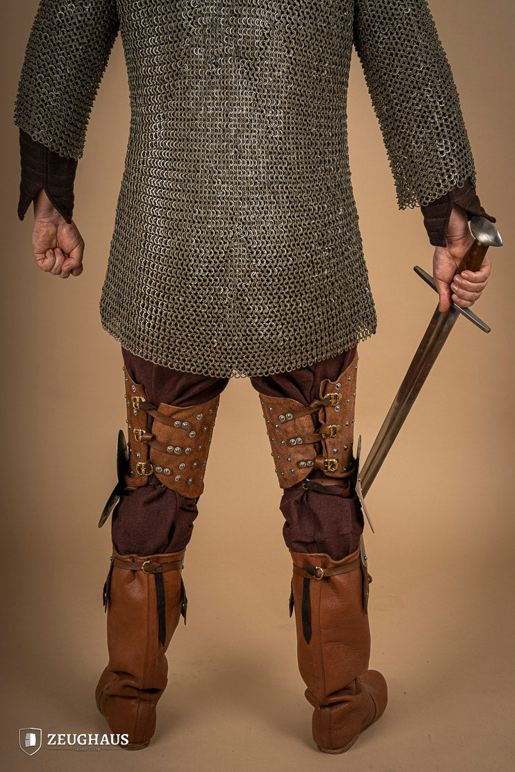 Brown Suede Leather Splinted Leg Armor - Medieval Knight Costume, LARP, Cosplay & Renaissance Fair Accessory
