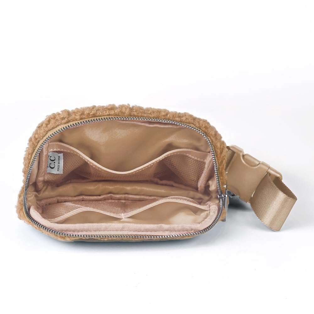 Women's & Unisex C.C Sherpa Fanny Pack - Soft Fuzzy Adjustable Waist Crossbody Belt Bag for Daily Use (Camel) | Perfect for Hiking, Travel & Outdoor Activities