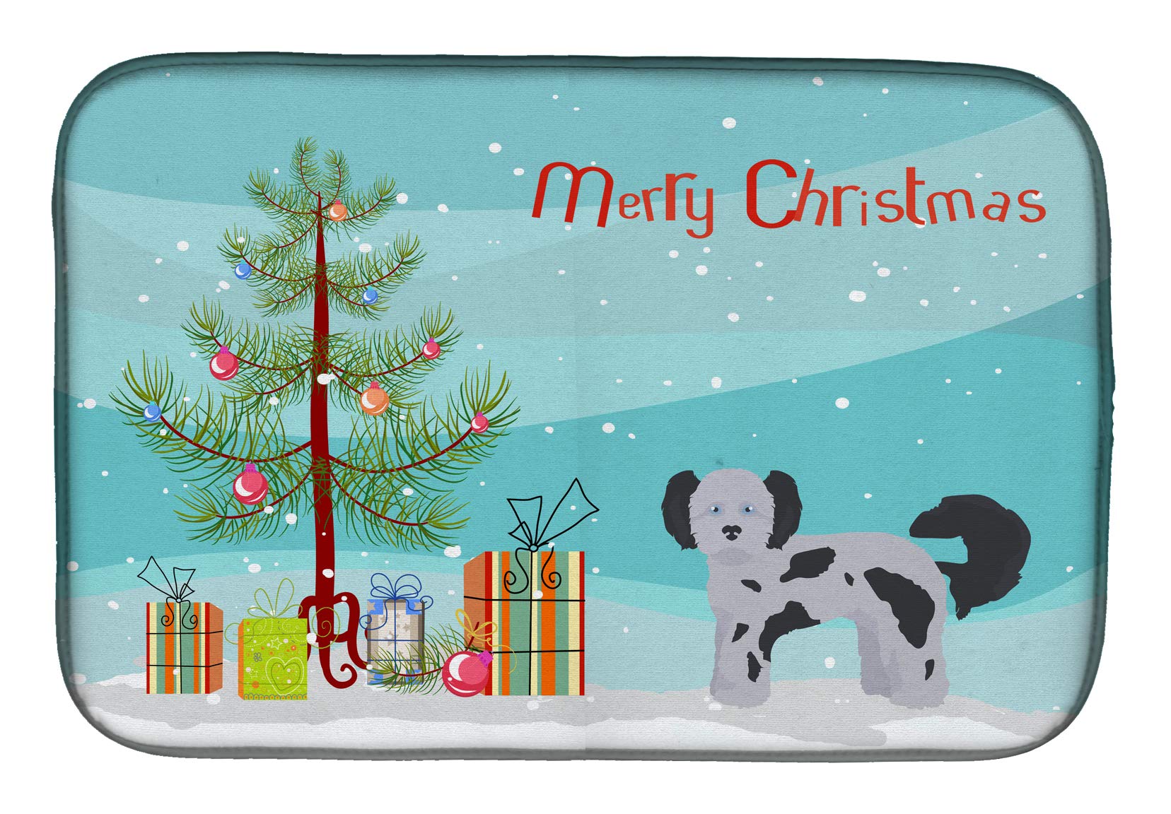 Shih Poo Christmas Tree Dish Drying Mat - Absorbent Kitchen Counter Pad (14
