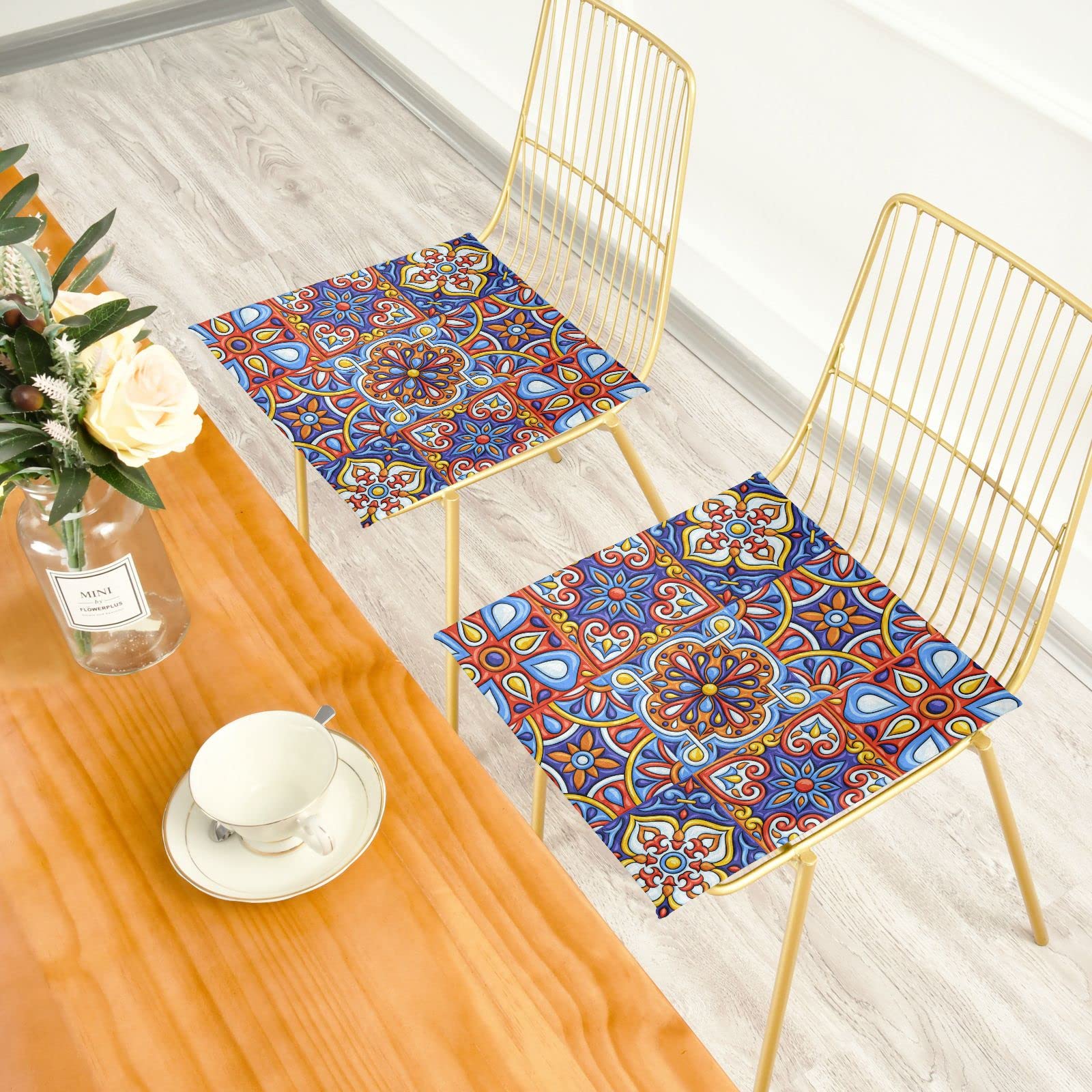 Emelivor Mexican Talavera Pattern Memory Foam Chair Cushion - Washable Comfort Seat Pad for Office & Outdoor Furniture - Sciatica Pain Relief - Perfect for Home, Office, and Garden Use