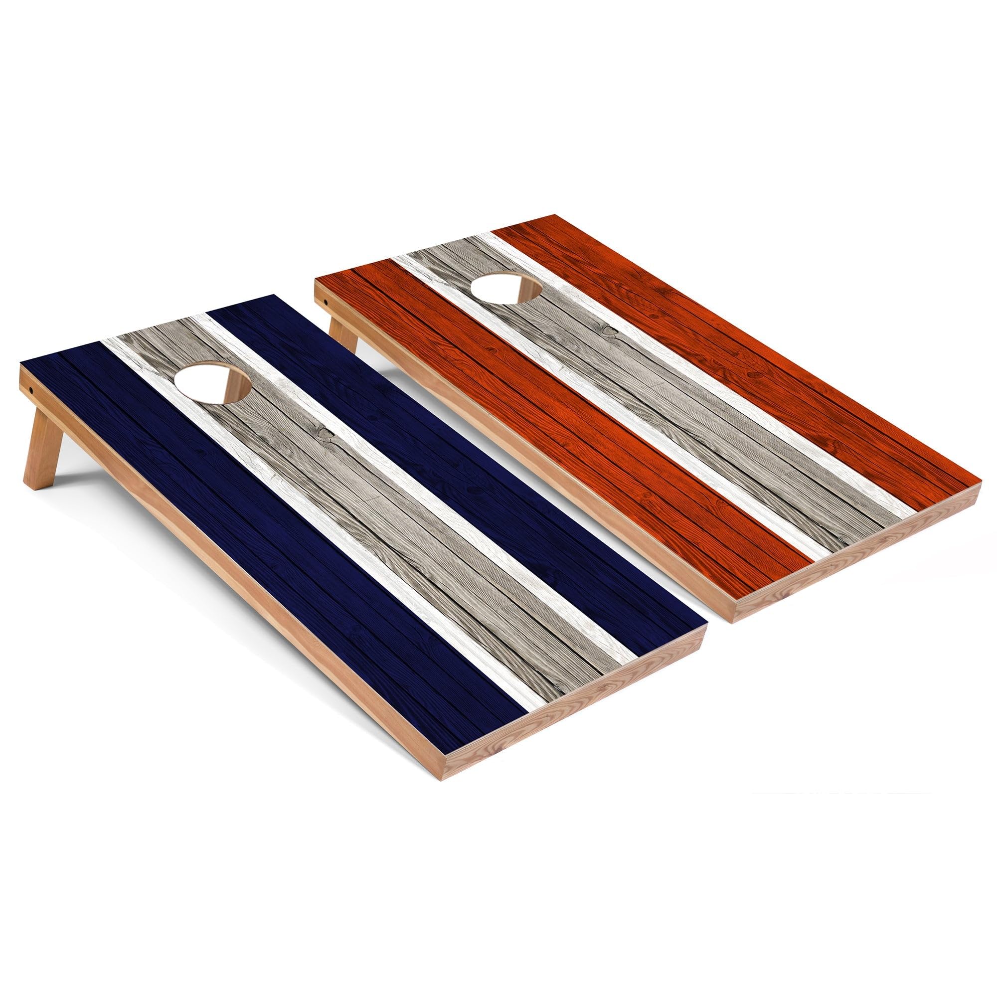 Navy and Orange Striped Regulation 2x4 Corn Hole Board Game Set with 8 Bean Bags - Perfect for Backyard Parties, Tailgating & Outdoor Fun