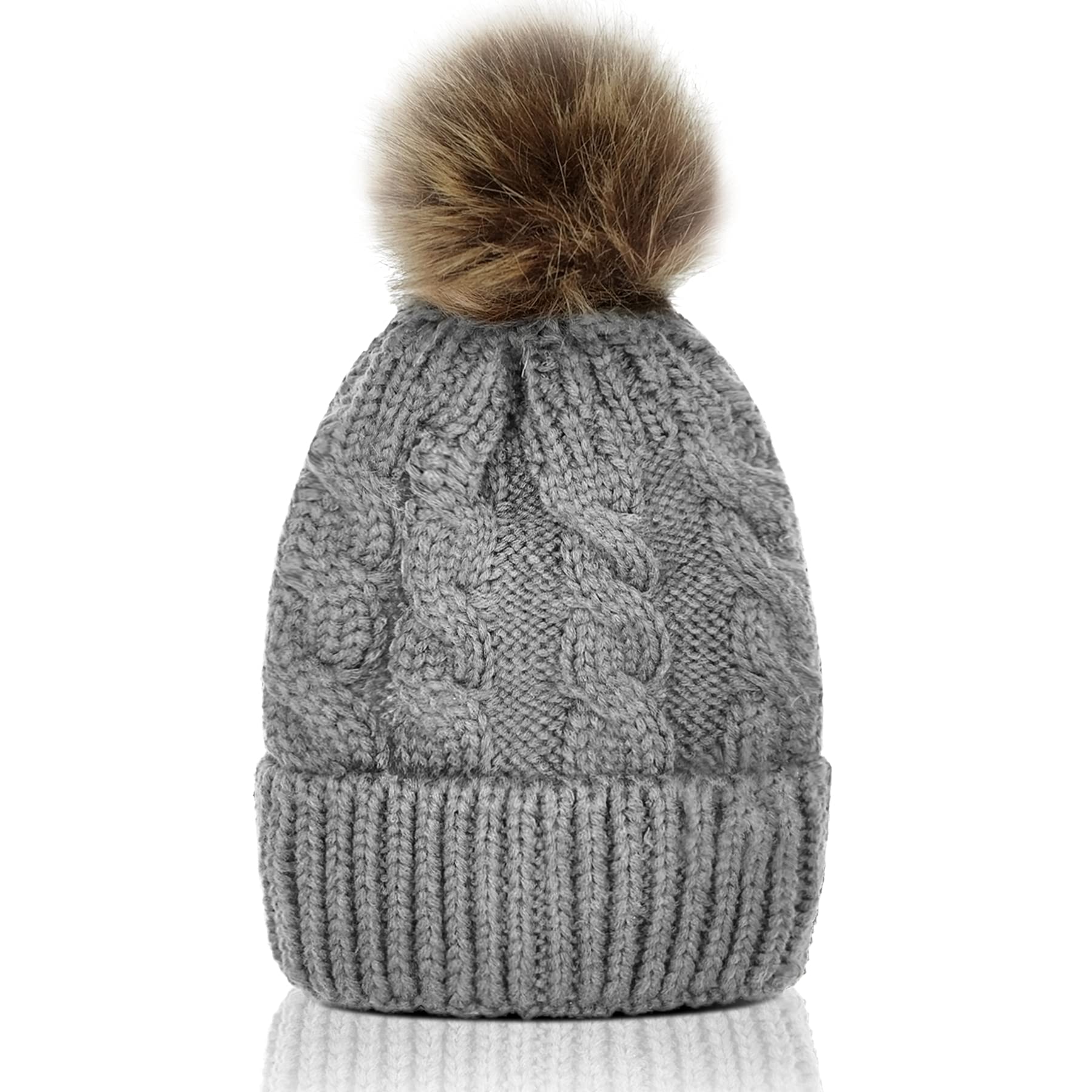Whiteleopard Kids Beanie Hats with Lining & Pom Pom - Warm Slouchy Cable Knit Toddler Skull Cap for Baby Boys & Girls - Perfect for Winter, Skiing, and Outdoor Activities