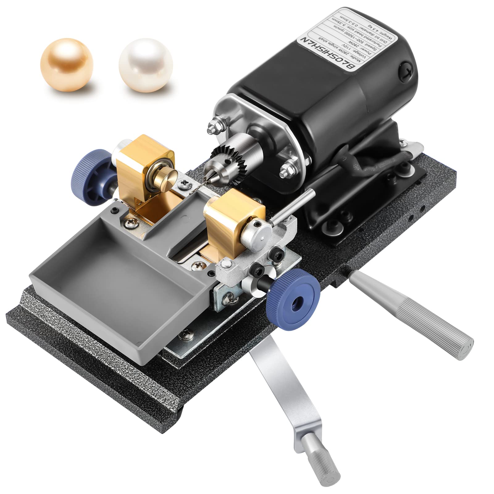 BAOSHISHAN 110V 280W Pearl Drilling Machine with Adjustable Speed, Large Plastic Pallets - Professional Bead & Amber Driller Tool Kit for Jewelry Making, DIY Crafts, and Gemstone Processing