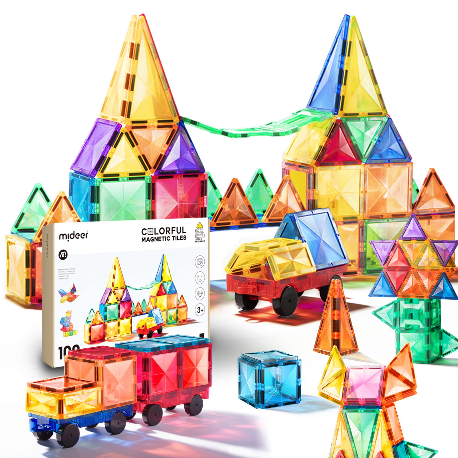 Mideer 100PCS Magnetic Building Blocks for Kids - STEM Educational Toys for Boys & Girls Ages 3-8, Creative Construction Tiles for Preschool Learning & Brain Development - Perfect Birthday Gift for Toddlers (Indoor Play, Classroom Activities, Family Bonding)