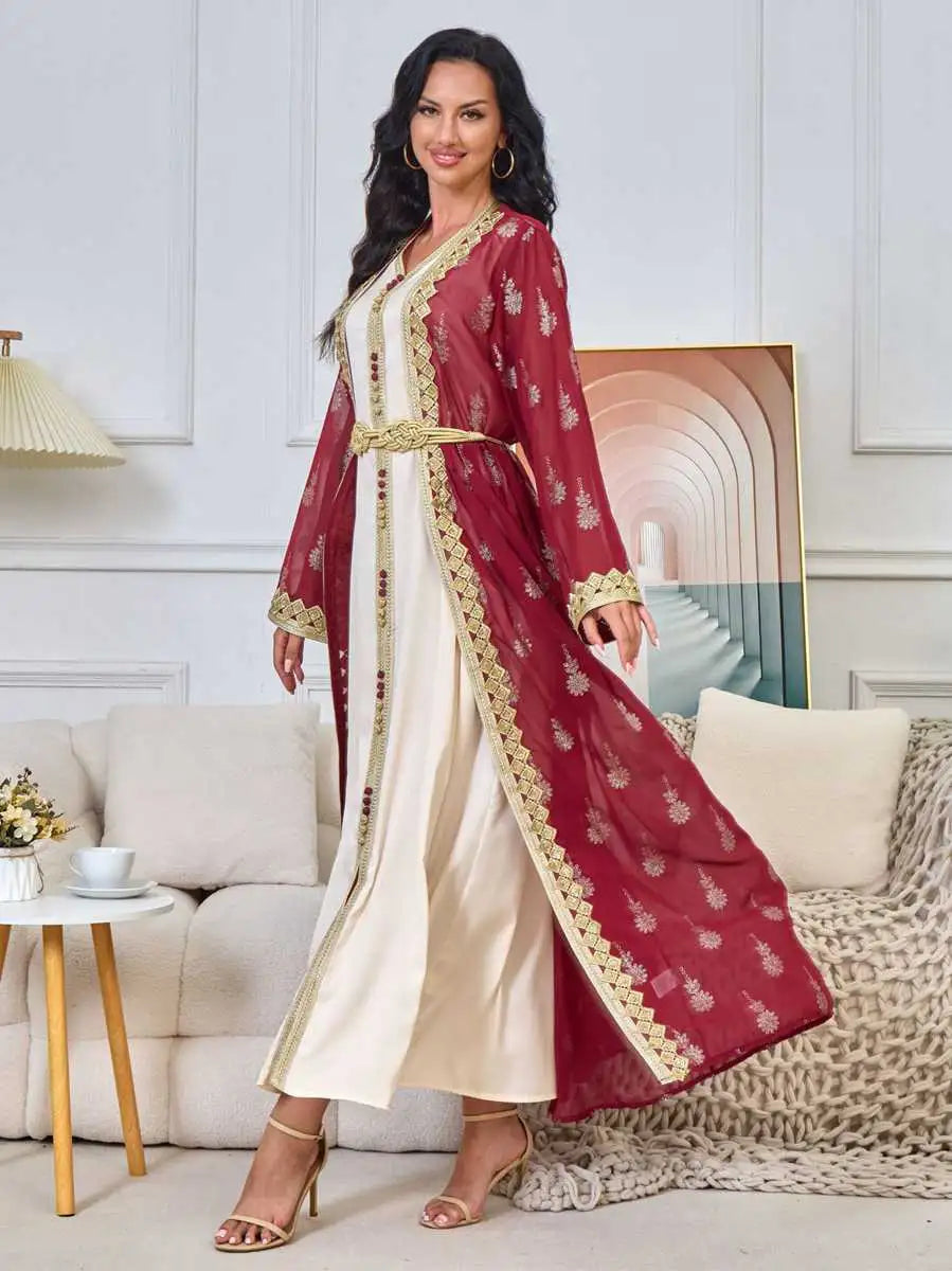 Urgarment 2-Piece Embroidered Caftan Dress Set for Women - Elegant Kaftan Outfit for Eid, Summer, Beach & Special Occasions