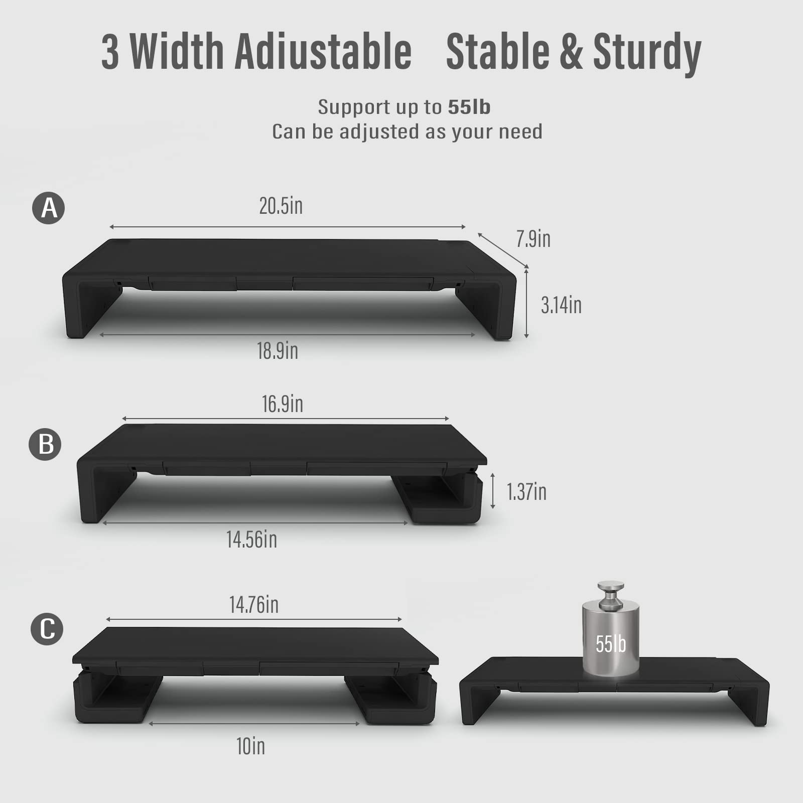 OImaster Adjustable Foldable Monitor Stand Riser with Storage Drawer & Pen Slot - Space Saving Computer Monitor Stand for Desktop, Laptop, Phone - Perfect for Home Office, Gaming Setup & Workspace Organization (Black)
