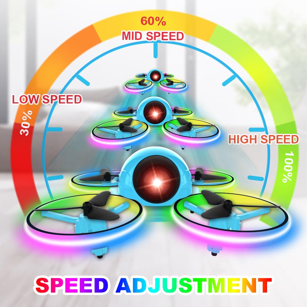 Dwi Dowellin Mini Drone for Kids & Adults - 4.9 Inch Small RC Quadcopter with LED Lights, One Key Takeoff, 360° Flips, Long Flight Time - Perfect Indoor Flying Toy for Beginners, Birthday Gifts & Family Fun (Blue)