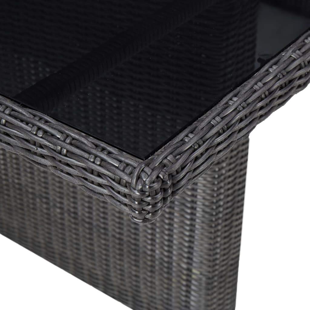 vidaXL Patio Dining Table with Glass Top - Black PE Rattan Outdoor Garden Table for Front Porch, Deck, Lawn, Backyard & Balcony | Perfect for Al Fresco Dining, BBQs & Outdoor Entertaining