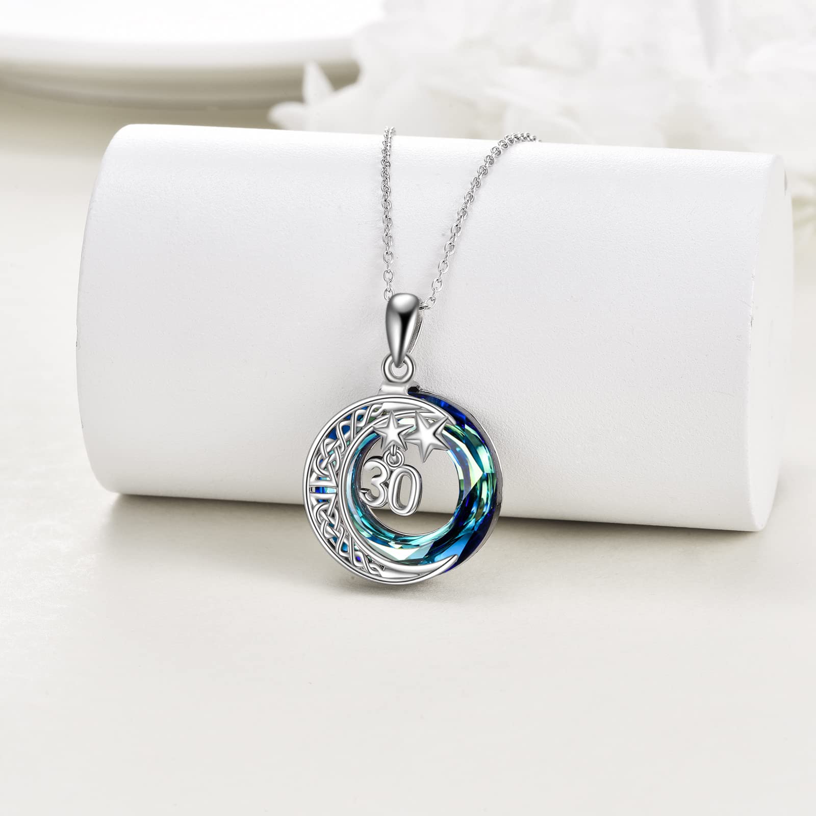 Moon Star Necklace for Women - 925 Sterling Silver Crescent Moon Pendant with Blue Crystal, Elegant Circle Design Jewelry Gift for Her, Mom, Wife, Girlfriend - Perfect for Christmas, Birthday, Anniversary & Everyday Wear