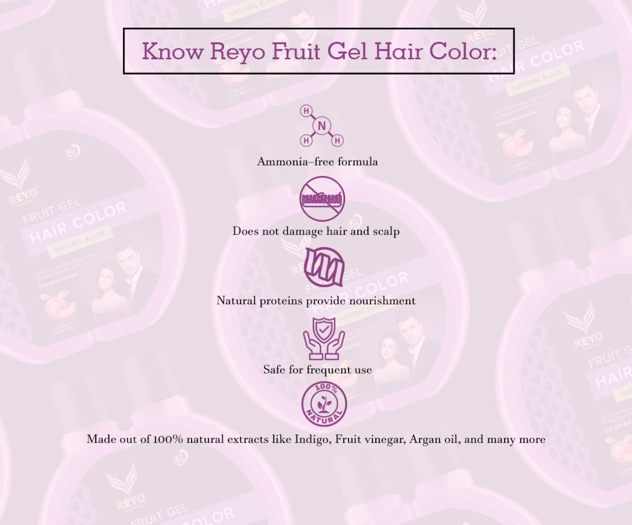 Natural Black Reyo Fruit Gel Hair Color - 120ml | Ammonia-Free & Chemical-Free Hair Dye for Men & Women | Fruit Vinegar Hair Treatment | Pack of 1 | Perfect for At-Home Hair Coloring & Gentle Gray Coverage