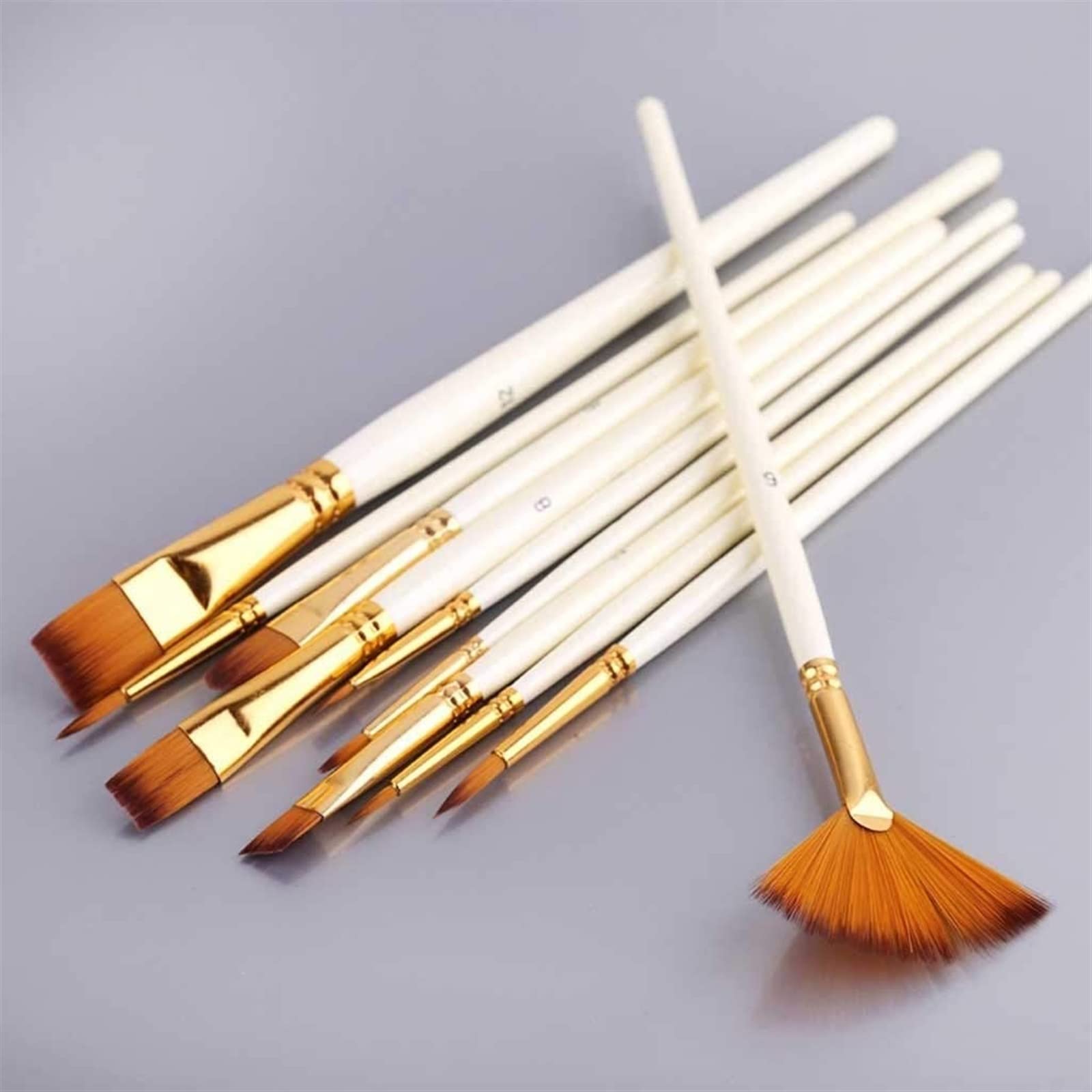 10-Piece Nylon Hair Wooden Handle Watercolor Paint Brush Set for DIY, Oil & Acrylic Painting - Perfect for Artists, Beginners & Craft Projects