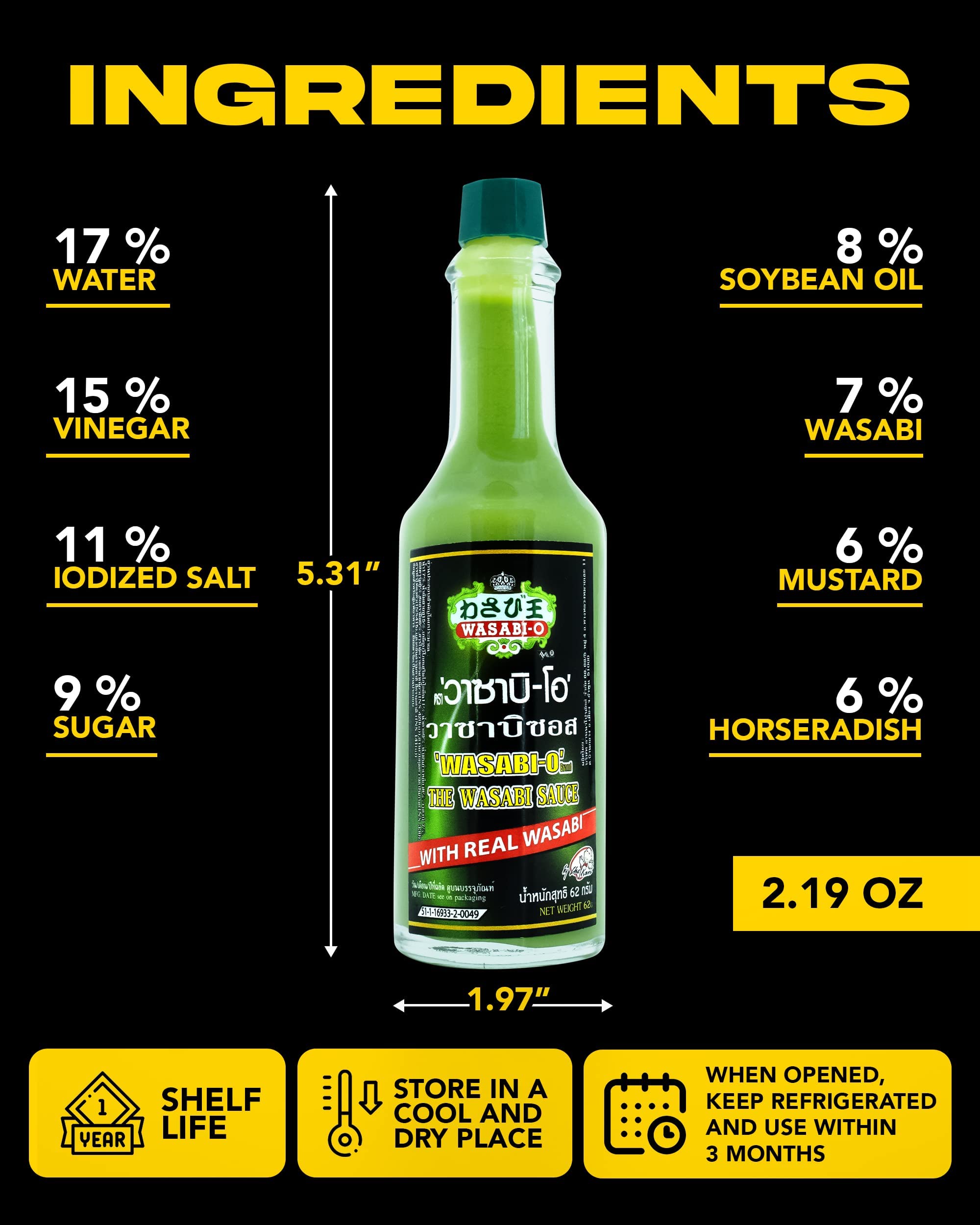 Authentic Japanese Wasabi O Hot & Spicy Sauce - Pure & Real Wasabi, Gluten Free & Vegan - Perfect for Sushi, Steak, Seafood & Asian Dishes - 2.2oz (Pack of 2)