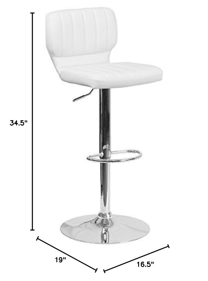 Premium White Faux Leather Bar Stools Set of 2 - Modern Vinyl Upholstered Counter Height Stools for Kitchen Island, Breakfast Bar & Home Decor