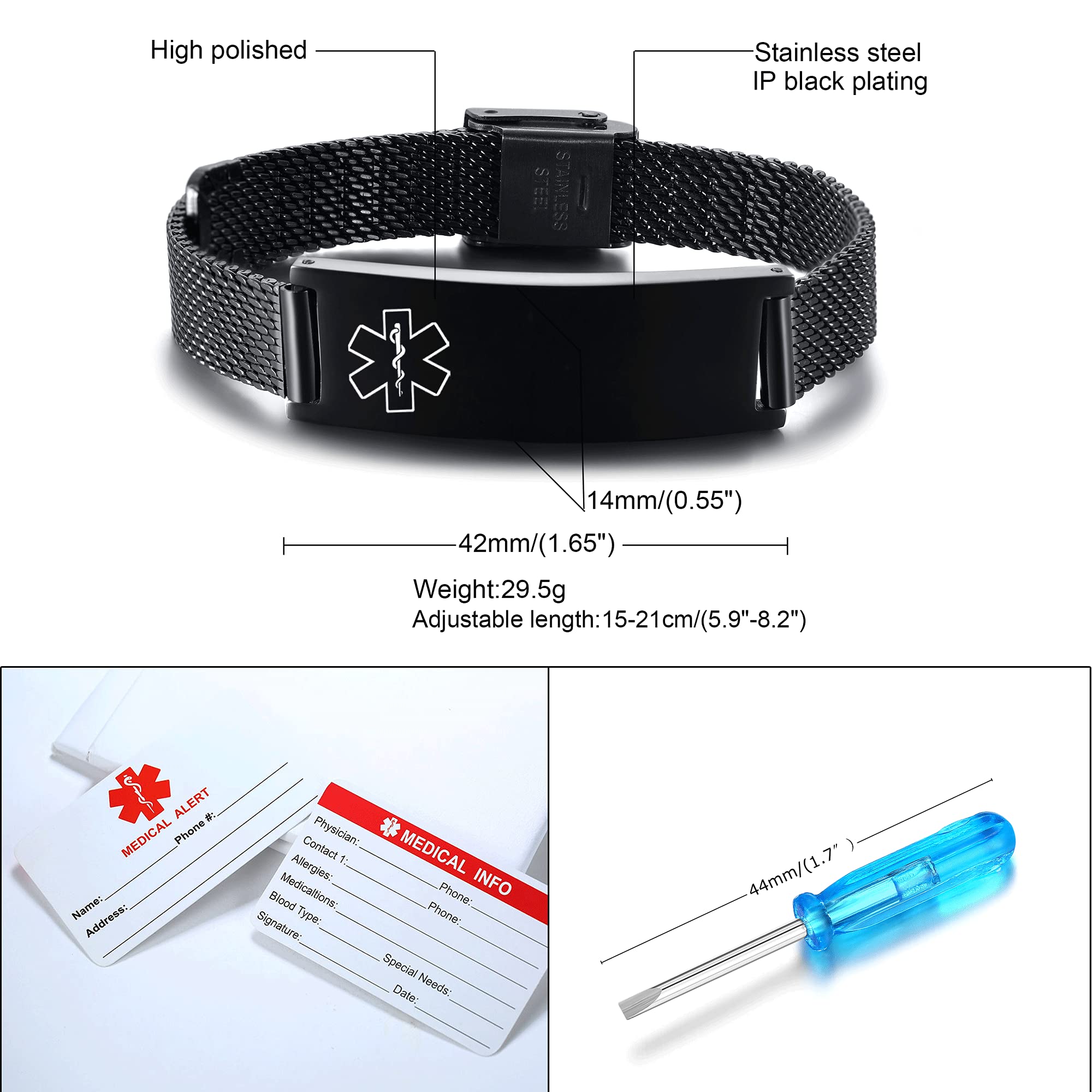 VNOX Adjustable Stainless Steel Medical Alert Bracelet for Men, Women & Kids - Free Engraving Emergency ID Wristband | Perfect for Diabetes, Allergies & Medical Conditions