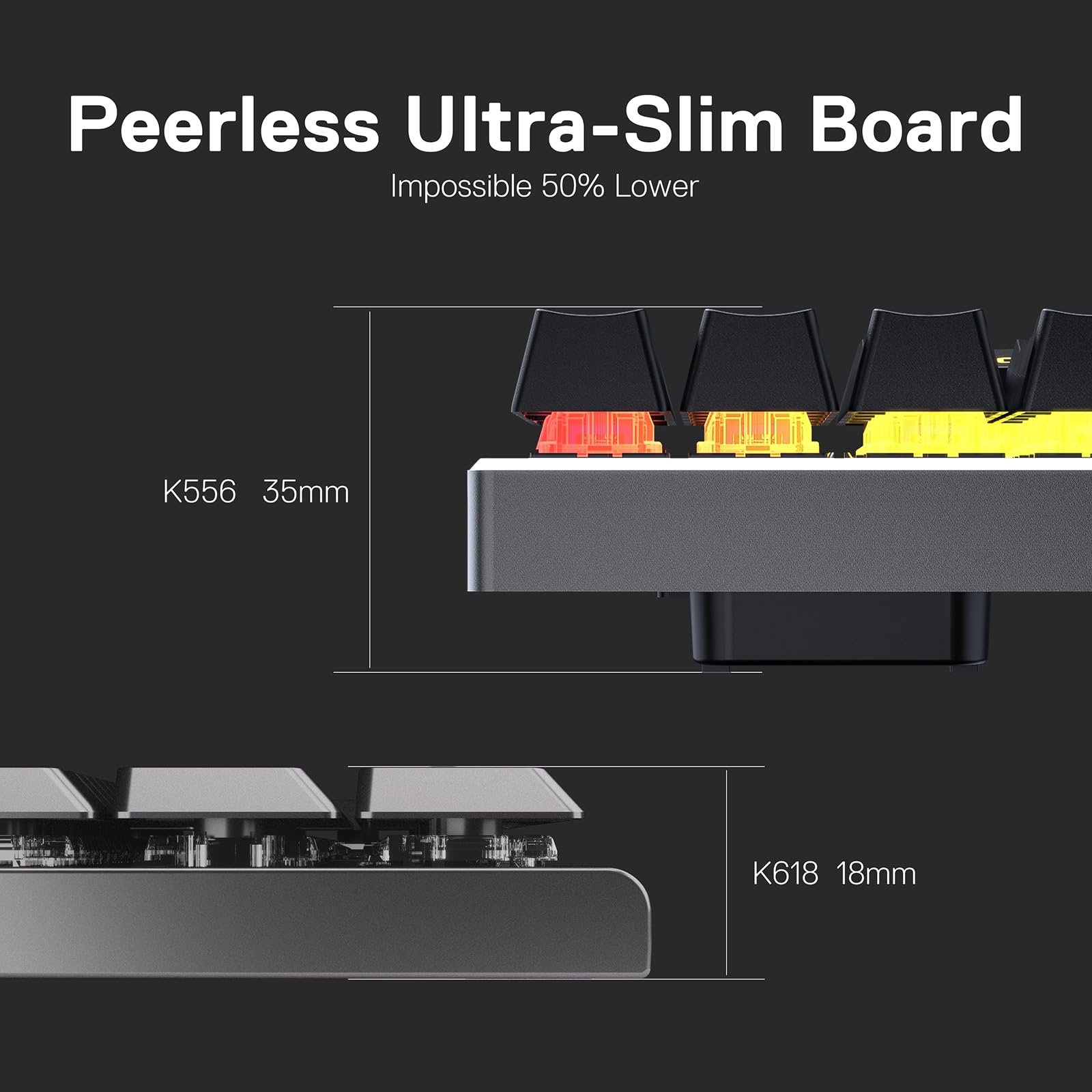 Redragon K618 Horus Wireless RGB Mechanical Gaming Keyboard - Bluetooth/2.4Ghz/USB-C Tri-Mode, Ultra-Thin Low Profile Design, Brown Switches, Dedicated Media Controls | Perfect for PC Gaming, Office Work & Typing